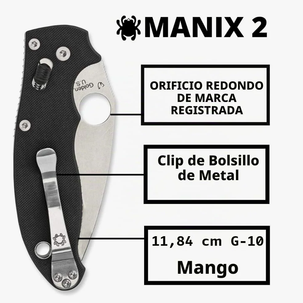 Spyderco Manix 2 Plain Edge Folding Knife, Black/Silver