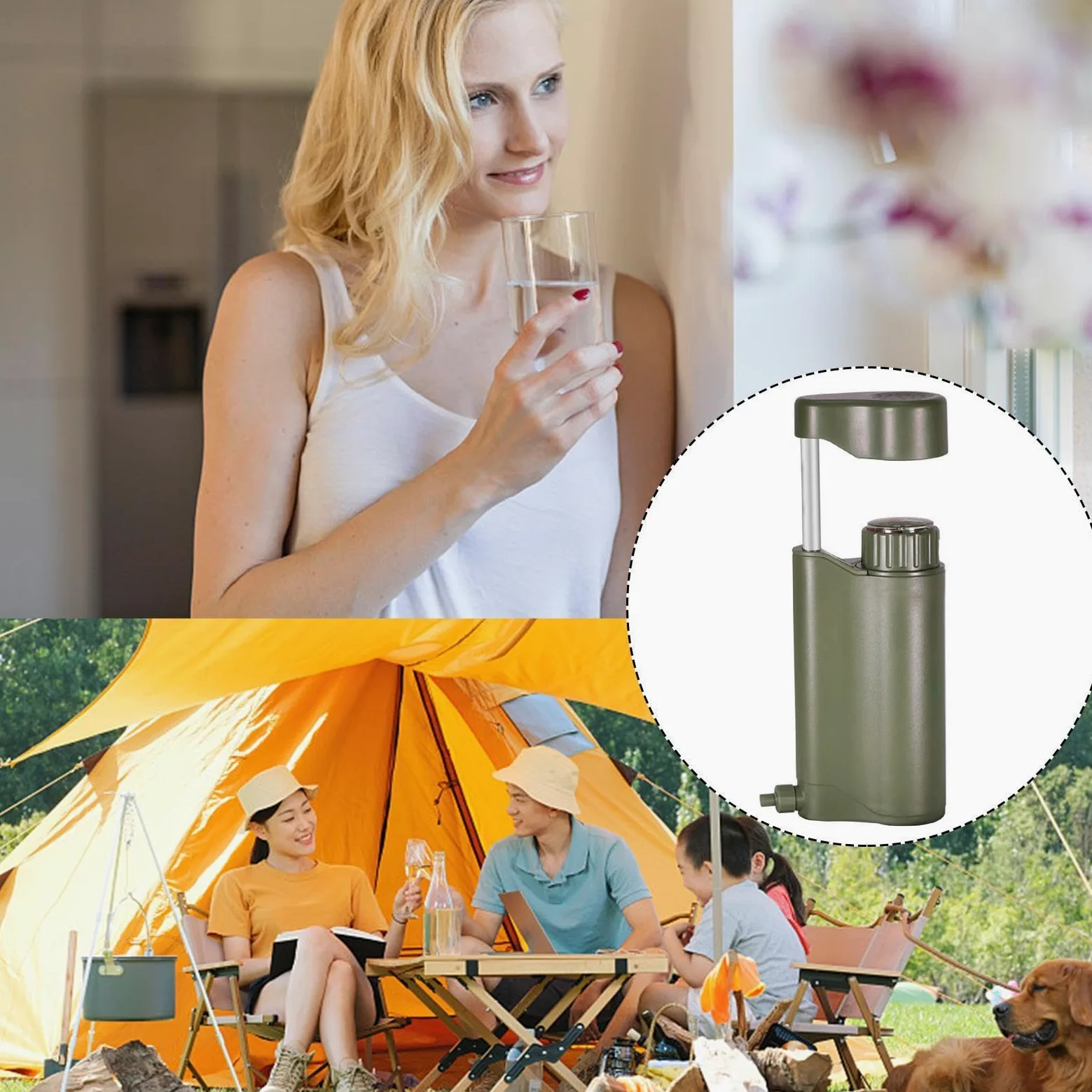 Filtro de agua de bolsillo, filtro de agua portátil bomba de mano de 6 | etapas, filtro de bomba de mano para mochila, purificador de agua ligero de 0,01 μm, filtro portátil, purificador de agua de