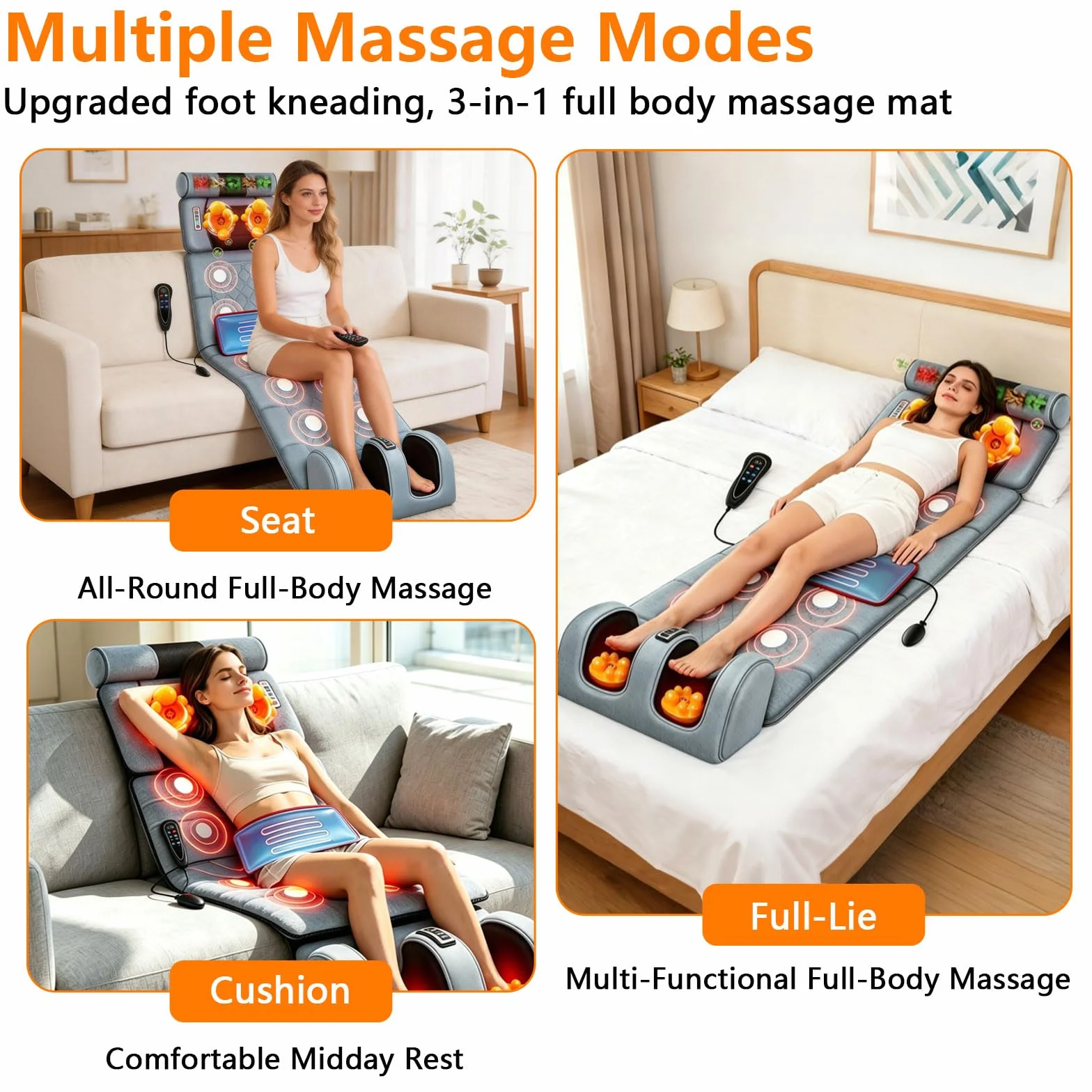Esterilla de masaje cuerpo completo con calor 10 motores vibración pies cuello espalda eléctrica
