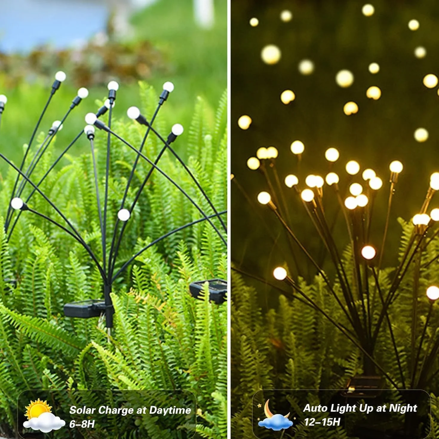 Luces Solares Luciérnaga Exterior 4 Piezas 10 LED Oscilantes IP65 Impermeables Jardín Patio Césped Balcón Blanco Cálido