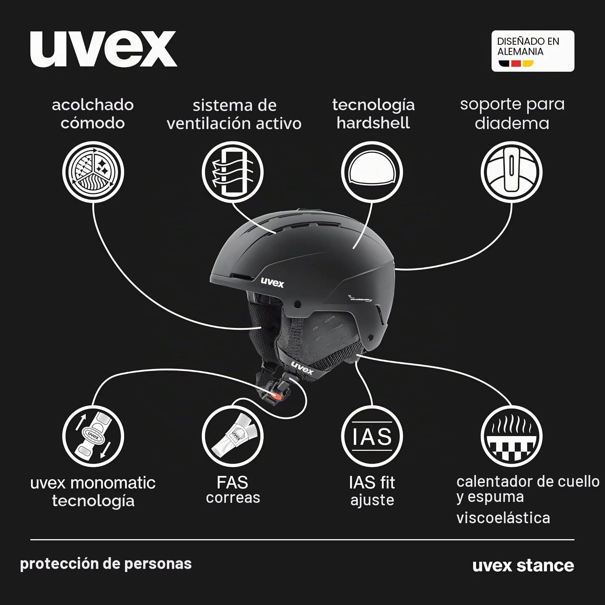 uvex stance Casco de esquí, Adultos unisex, black matt, 58-62 cm