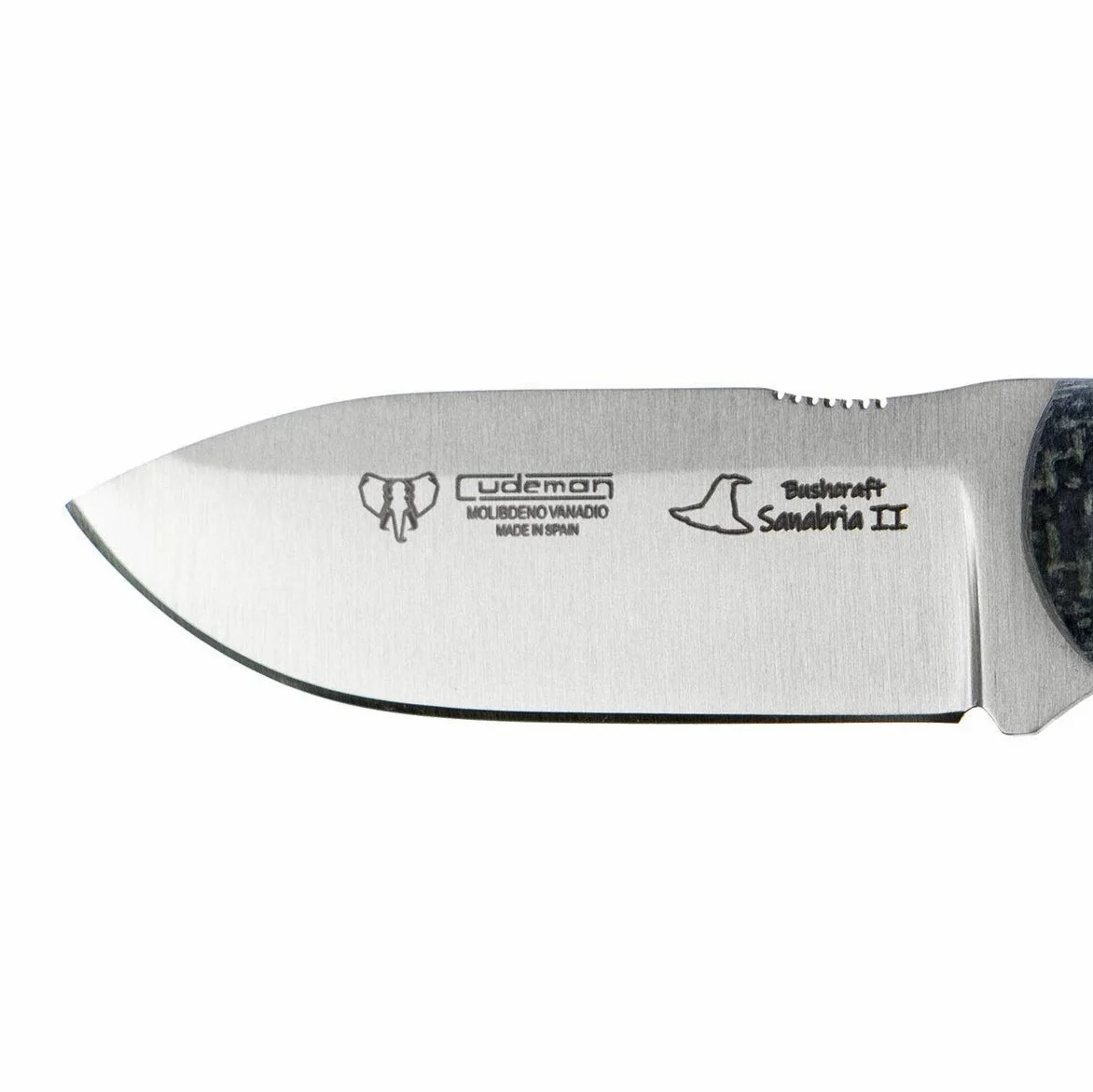 Cuchillo Cudeman 182-T Mini SANABRIA II BUSHCRAFT hoja de acero ACX-380 de 7 cm empuñadura de yute negro de 8,5 cm funda de cuero para Caza, Pesca, Supervivencia y Bushcraft
