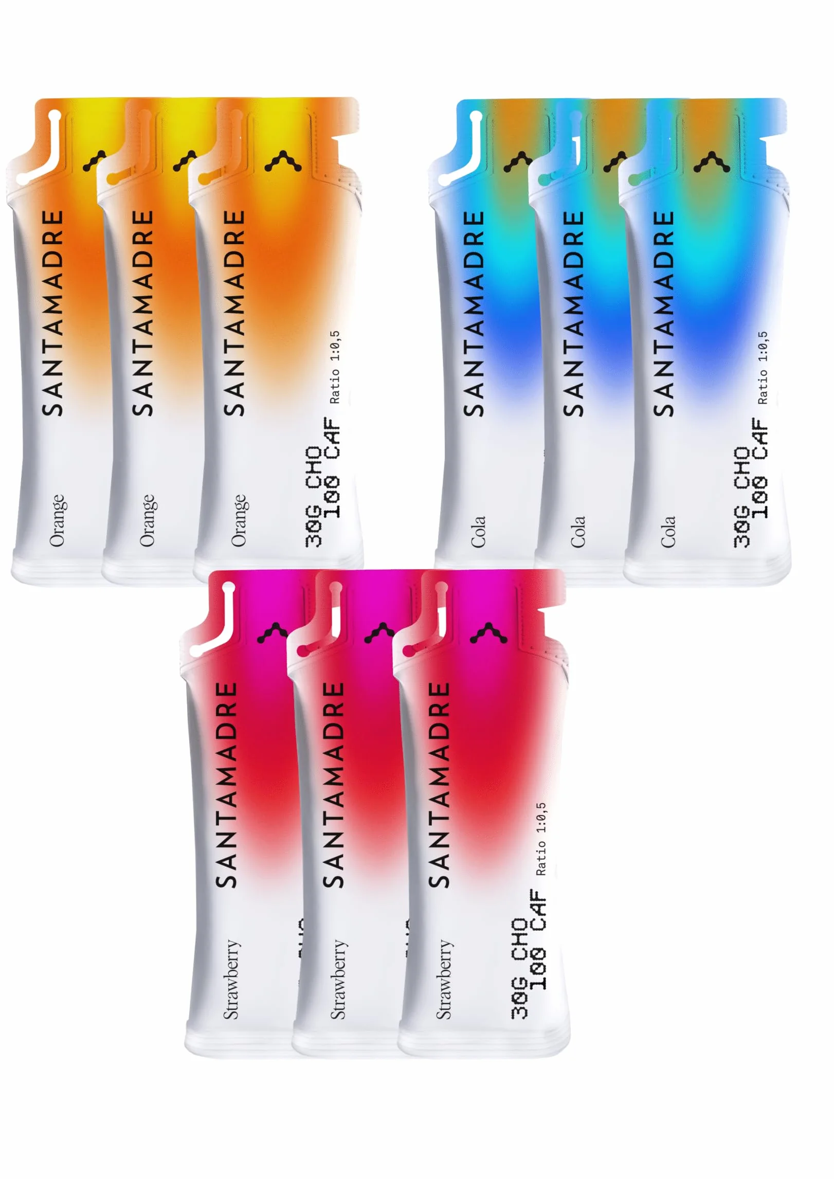 SANTA MADRE Gel Energético con cafeína Pack 9 unidades 30CHO 100 CAF Sabores variados 9x60g