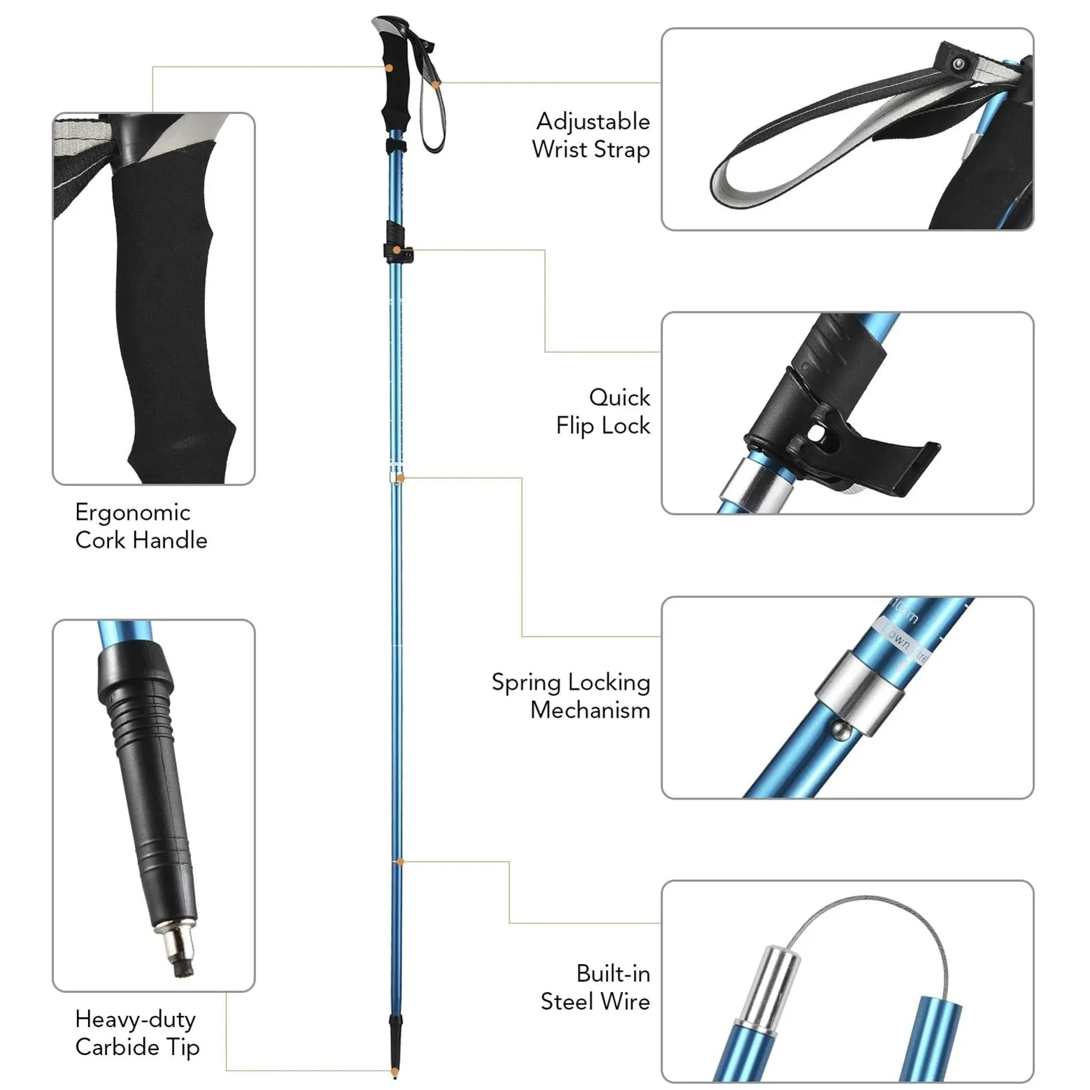 Bastones de Trekking Plegables de 5 Secciones, Ligeros y de Aluminio, Ideales for Senderismo.