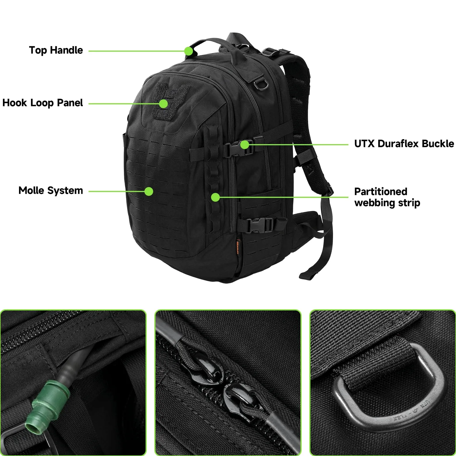 EXCELLENT ELITE SPANKER 40L Mochila de camping y senderismo Mochila táctica MOLLE Gran mochila militar para camping, senderismo y trekking(BLK)