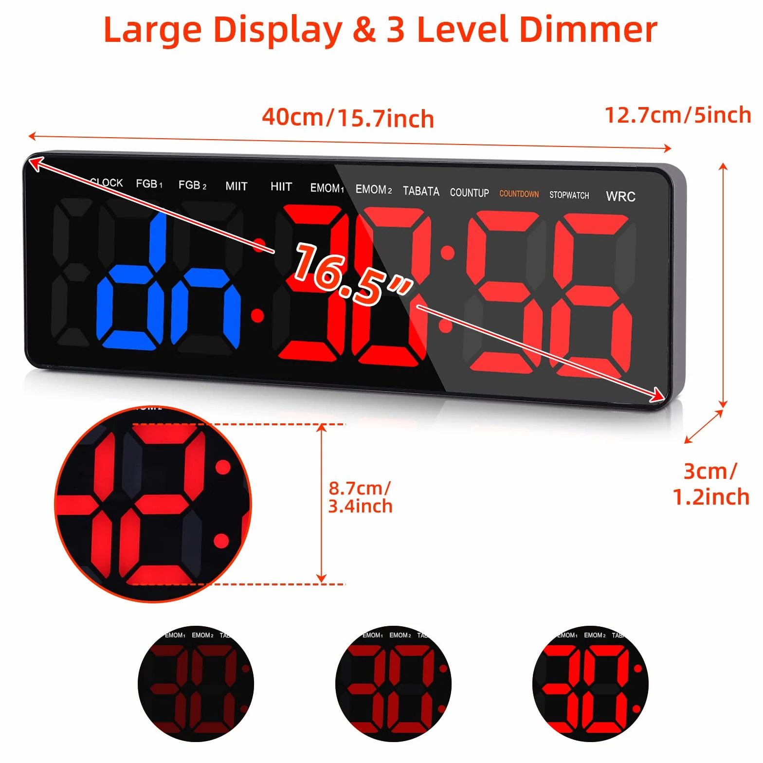 Temporizador de Gimnasio LED 16.5'' Grande Reloj de Pared Digital Cronómetro con Control Remoto