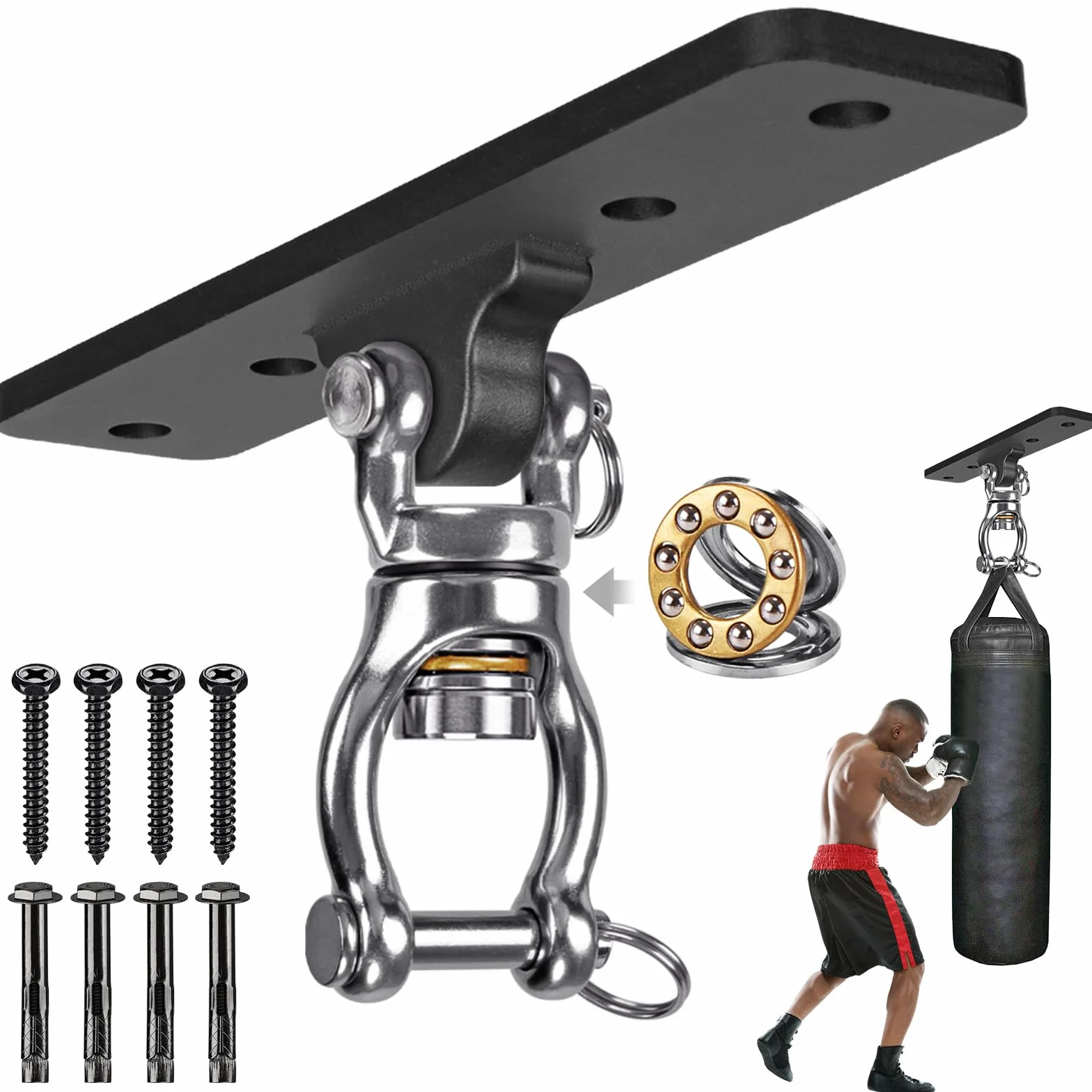 Kipika - Soporte para bolsa pesada de montaje en pared, colgador giratorio para saco de boxeo de alta resistencia para gimnasio en casa al interior, longitud ajustable para saco de kickboxing, saco