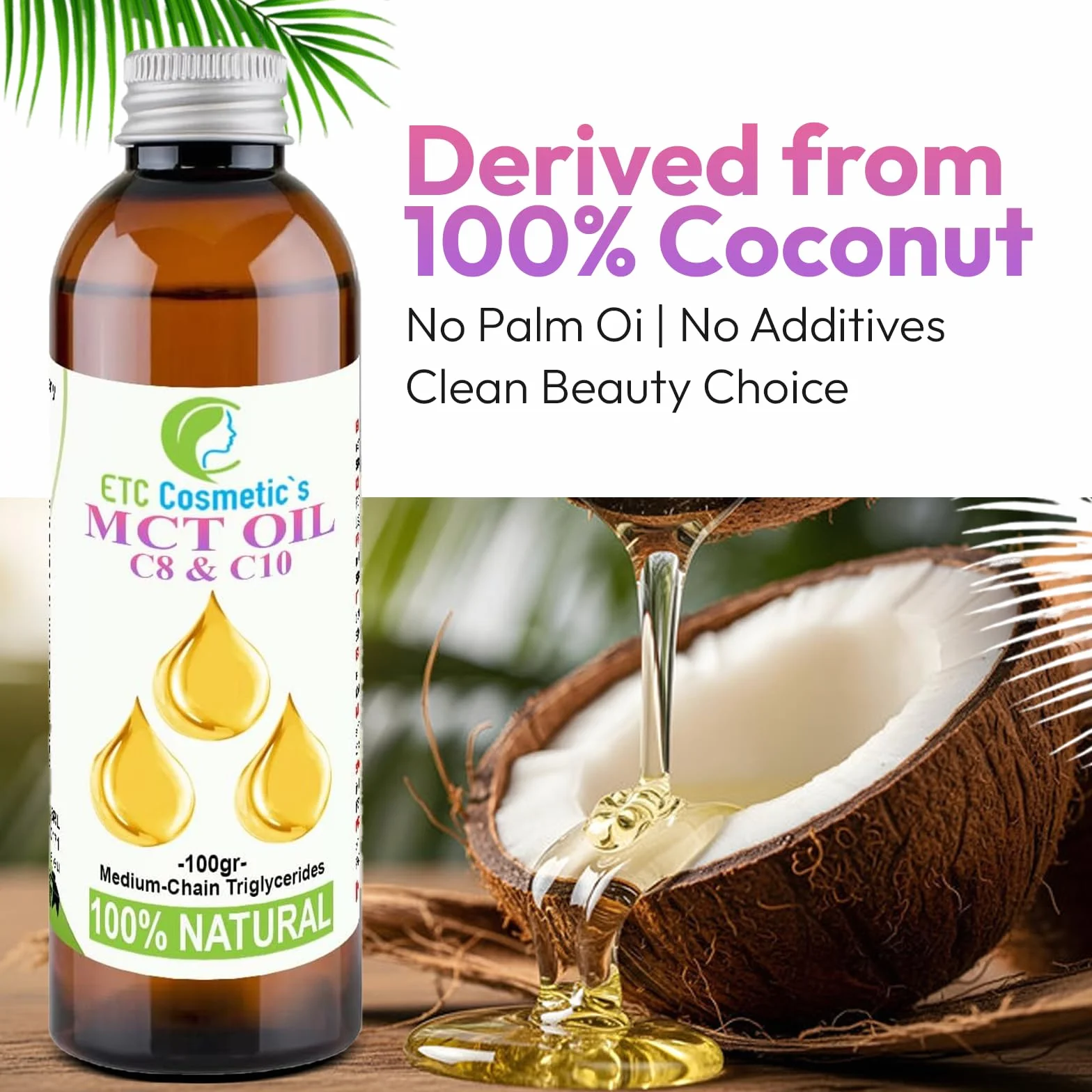 Aceite MCT 100 g Triglicéridos de cadena media C8 C10
