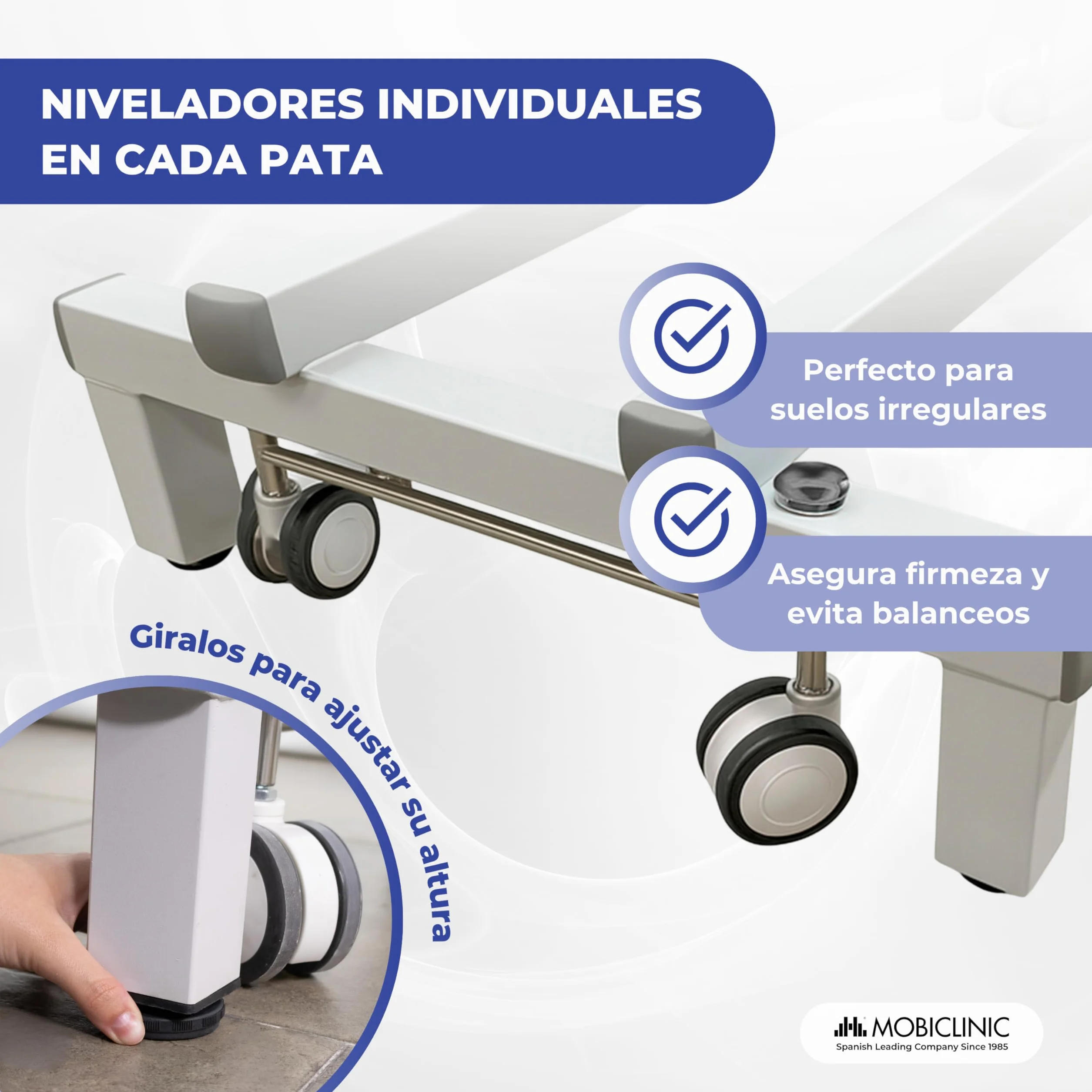 Mobiclinic® Camilla Hidráulica Dos Cuerpos Ajustable en Altura 180 Kg Respaldo Reclinable 194x70x83 cm Ruedas Escamoteables Masaje Estética