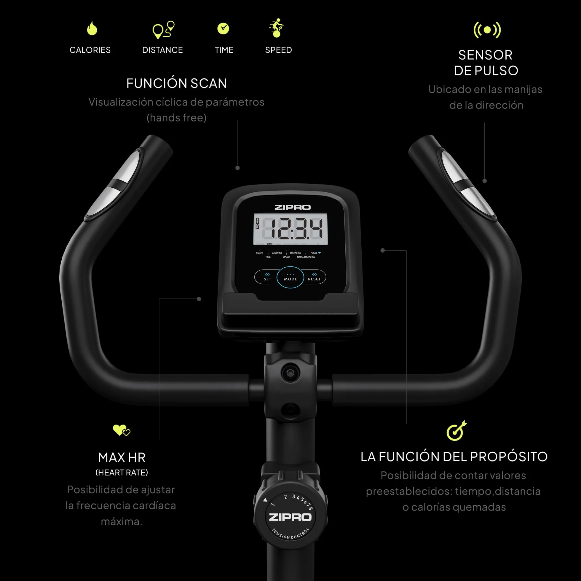 ZIPRO Bicicleta Estatica Magnetica con 8 Niveles de Resistencia, Soporte para Móvil, Monitor LCD, Sillín Confort, Bici Estatica para Cardio en Casa, Bicicletas Estaticas para Interior