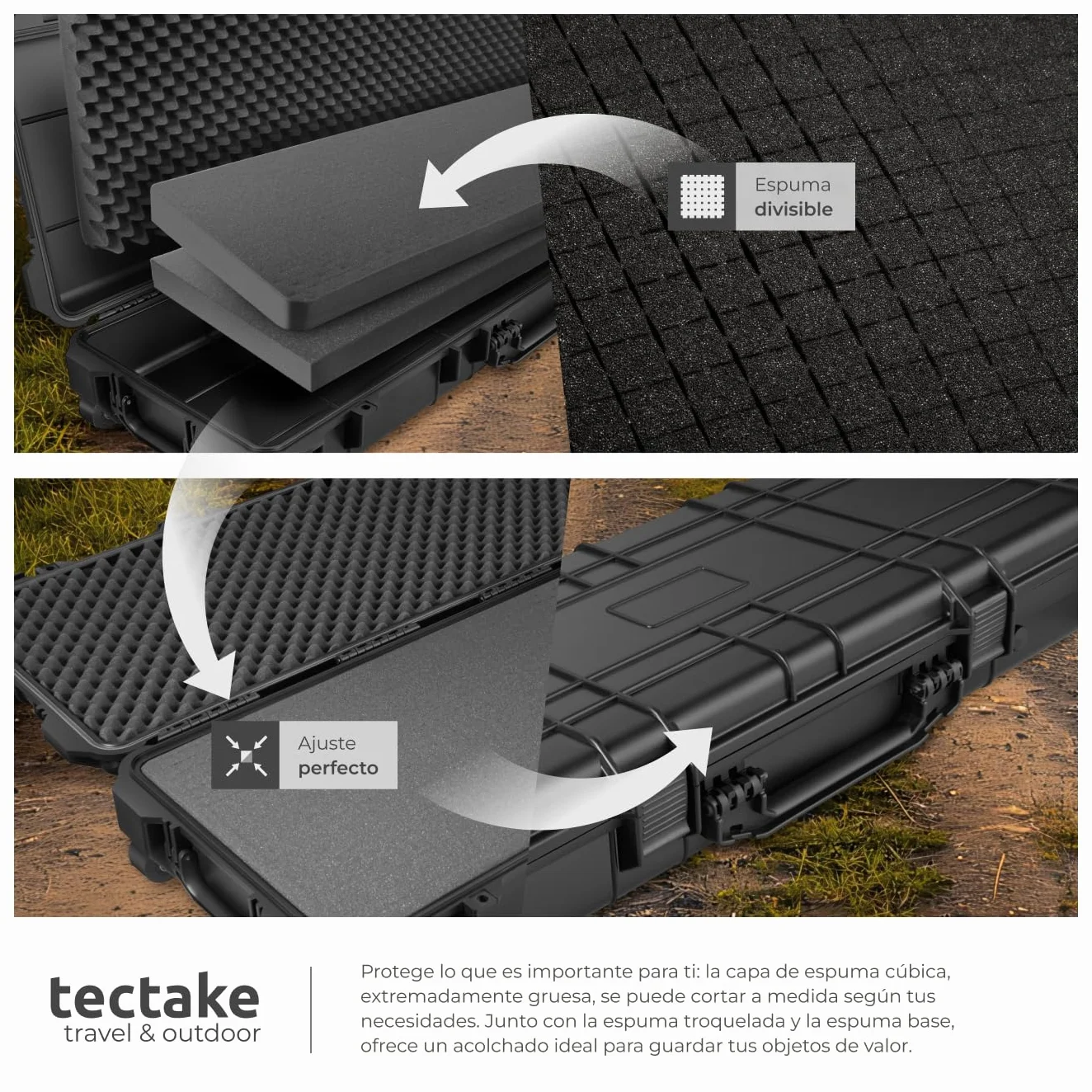 tectake® Caja de Armas largas, Maletin para Rifle, Armas, Carcasa Rígida, Airsoft Armas, Caza, Escopeta de Perdigones, Carabina, Francotirador - Negro