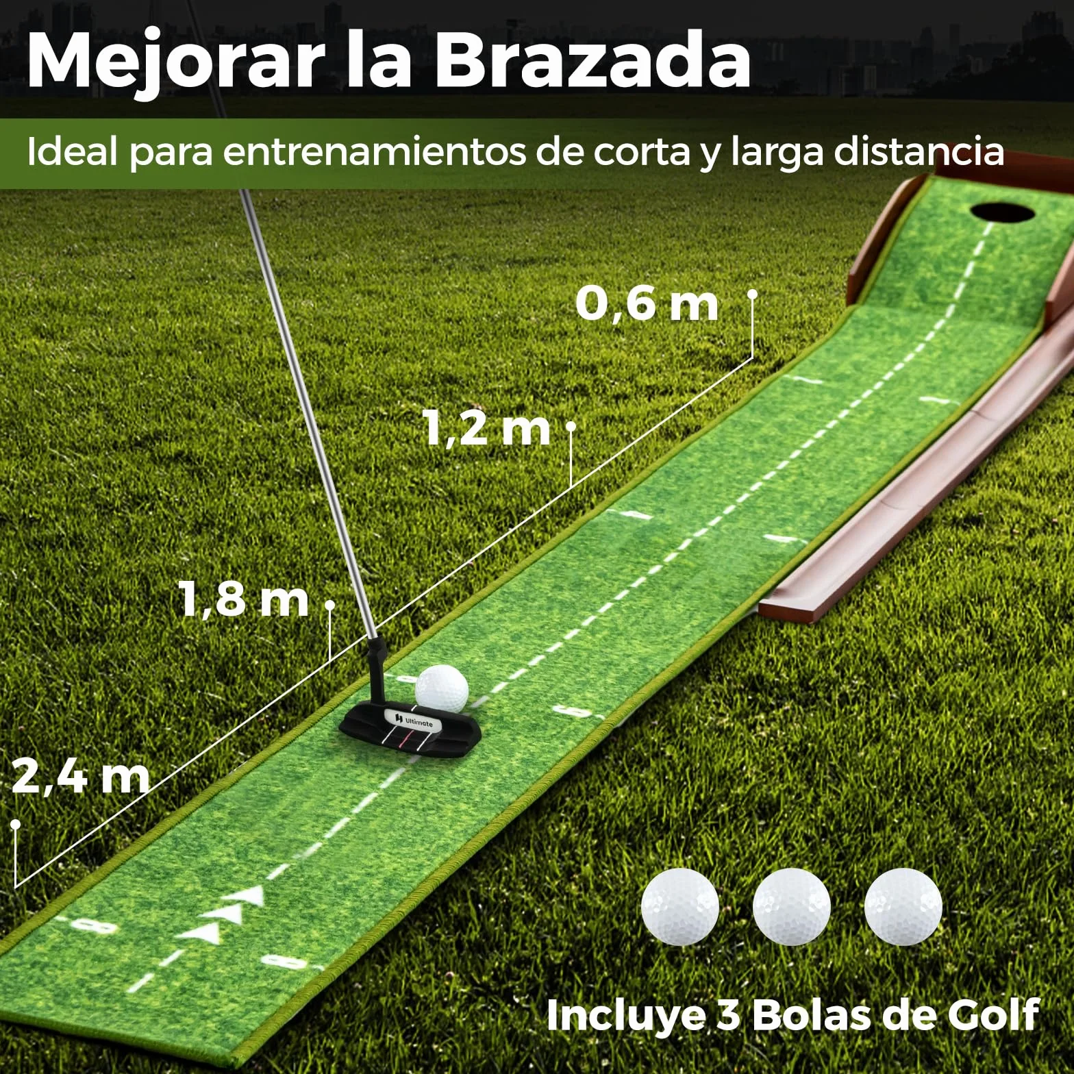 COSTWAY Mini Golf, Alfombra de Putting de Entrenamiento de Golf Interior y Exteriores, 1/2/3 Tamaños De Orificios, Retorno automático de la Bola, 3 Pelotas, Cesped de Minigolf (1 Orificio)