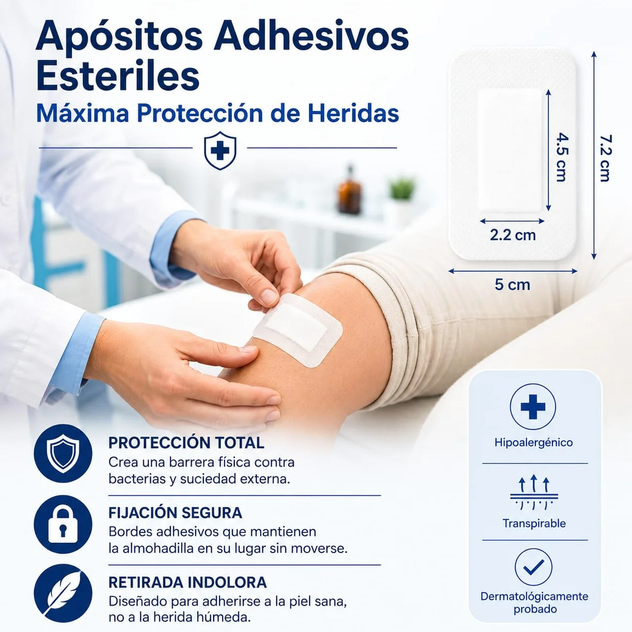 Apósitos Adhesivos Estériles Transpirables 100 Unidades + 50 Gasas Esteriles 5cm x 7,2cm 5cm x 5cm Pack 150