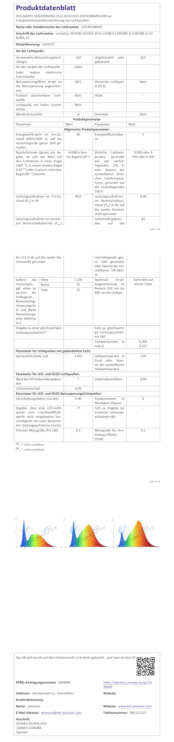 LED ATOMANT Pack 2x Pantalla Luminaria LED integrado 120cm 40W CCT 4000 lumenes