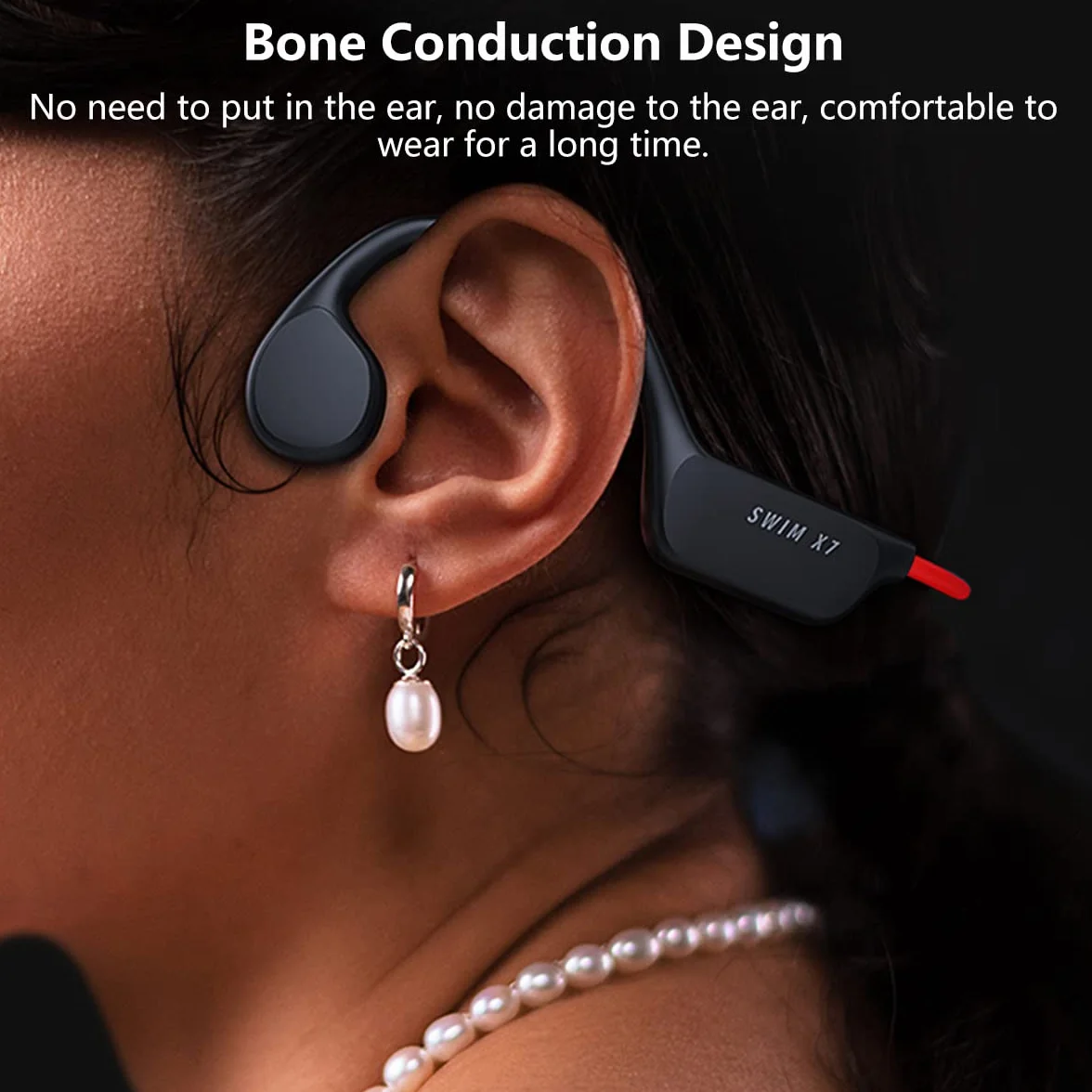 Auriculares de Conducción ósea Impermeable IPX8 para Natación, Cascos Inalambricos Bluetooth 5.3 de Oreja Abierta, 32GB Reproductor de MP3 Auricular, Auriculares Deportivos para Nadar Correr Black
