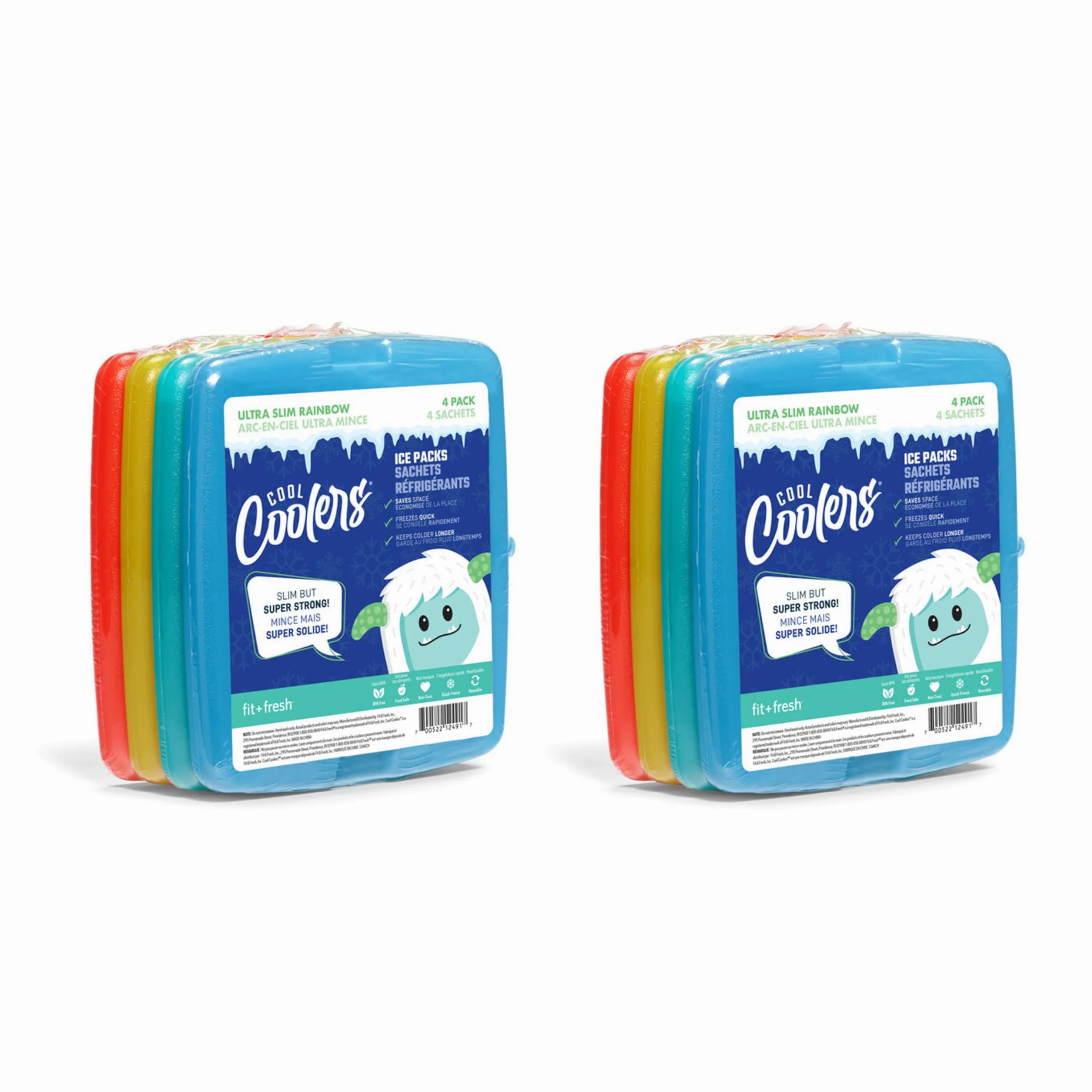 Fit & Fresh Cool Coolers - Paquetes de Hielo Reutilizables Delgados para loncheras, Bolsas de Almuerzo y enfriadores, Juego de 8, Multicolor