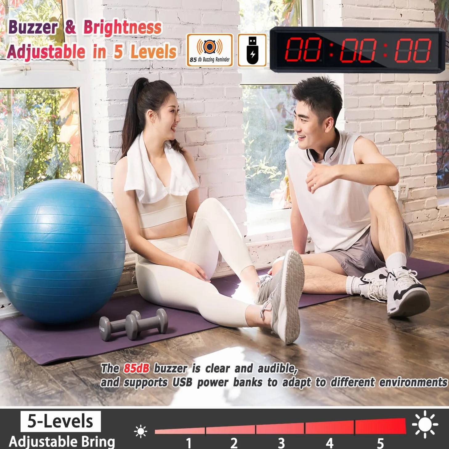 Temporizador de fitness, adecuado para ejercicio de gimnasio, escuela, ejercicio en casa, sala de levantamiento de pesas, gimnasio de boxeo, escalada en roca interior (modo de transmisión