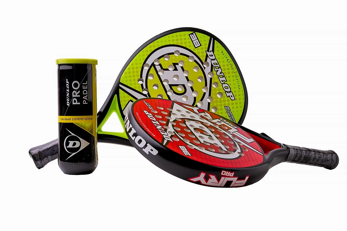 Pack 2 Palas de Padel Dunlop Fury (Rojo, Amarillo) + Bote de Pelotas Dunlop Padel Pro