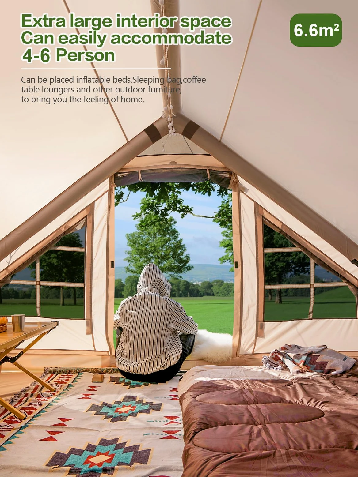 Tienda de campaña inflable para 2/4/6/8 personas, tiendas de campaña inflables para camping, actualización 2025, puerta con cremallera, fácil instalación, tienda de campaña inflable con mosquitera y