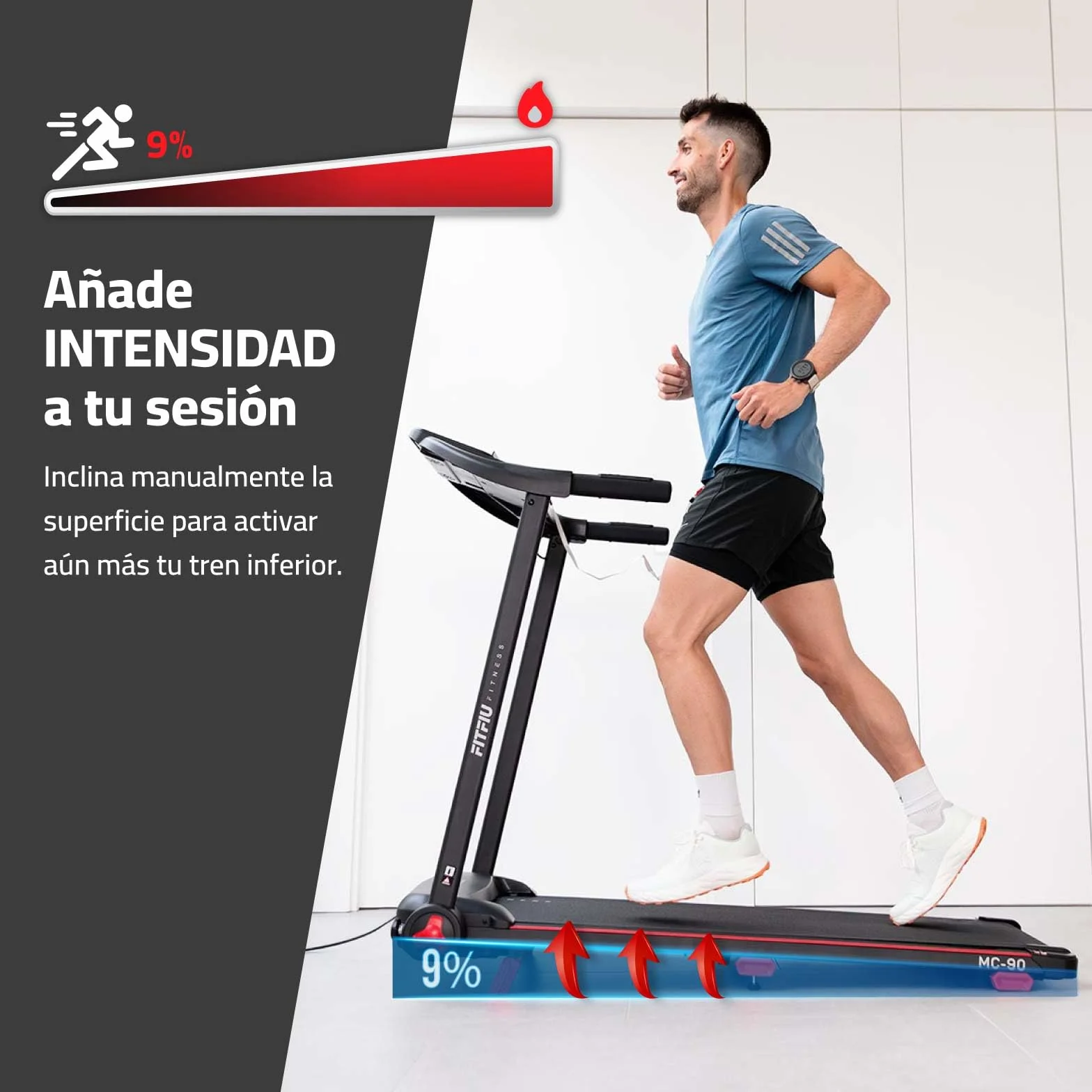 Cinta de Correr Plegable FITFIU Fitness Inclinación 9% y Velocidad Ajustable 14 km/h Conectividad App y Altavoces Integrados 12 Programas y Motor 2.0 HP con Soporte para Tablet MC-90
