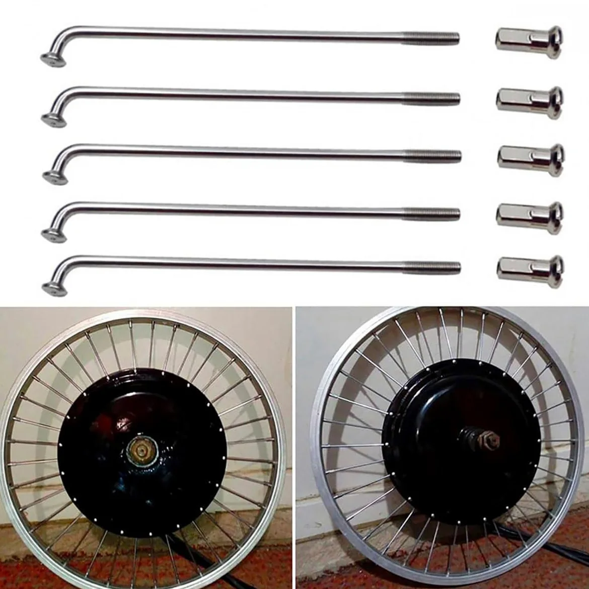 Radios de bicicleta eléctrica de 10 g, 3,0 mm de diámetro, de acero plateado, con boquillas y llave, de 55-305 mm, con curvatura en J para motocicleta eléctrica (140 mm, 40 unidades con llave pa