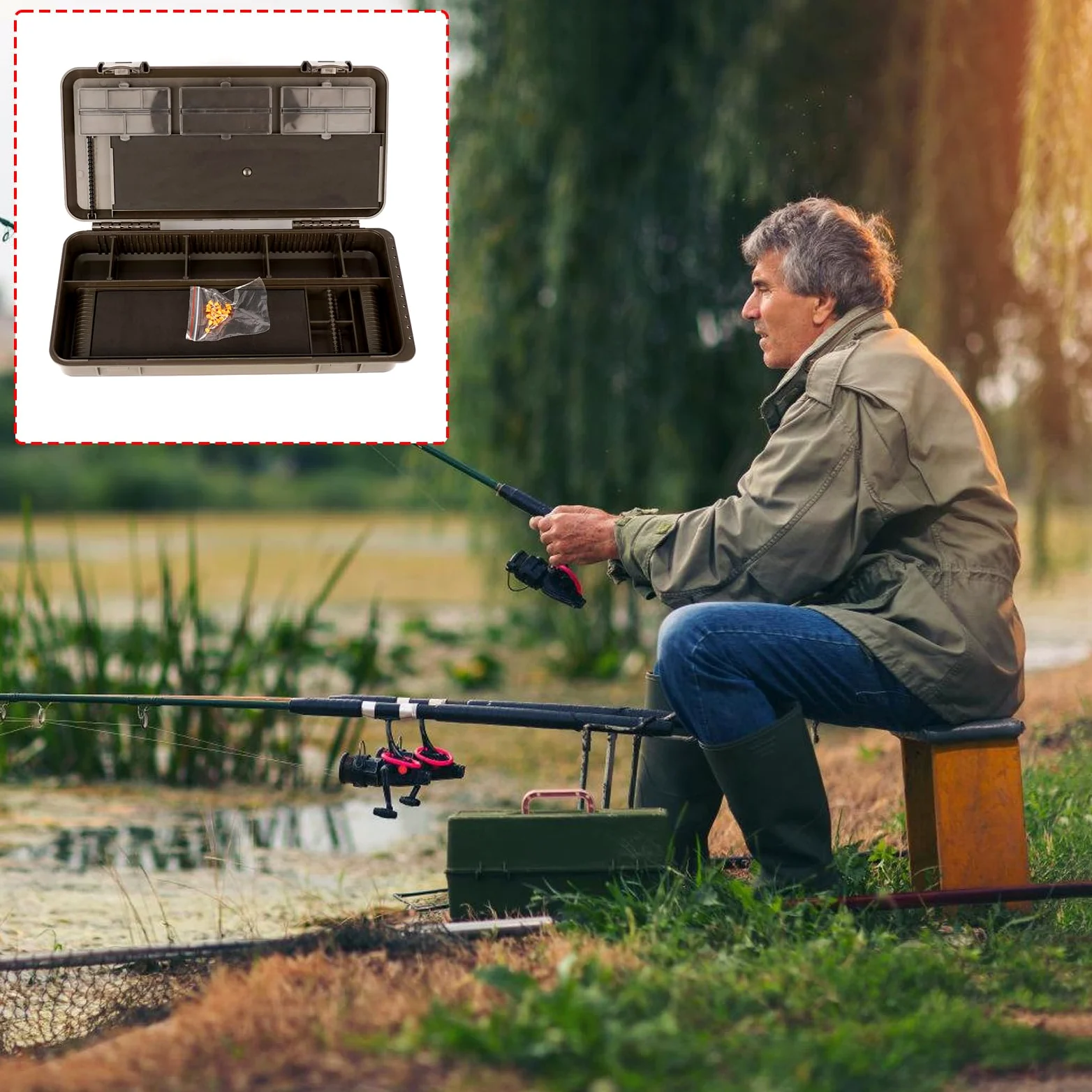 Caja de aparejos de pesca portátil de ABS con múltiples compartimentos para un fácil acceso al gancho y accesorios, organizador de aparejos de pesca, organizador de aparejos de moda europea