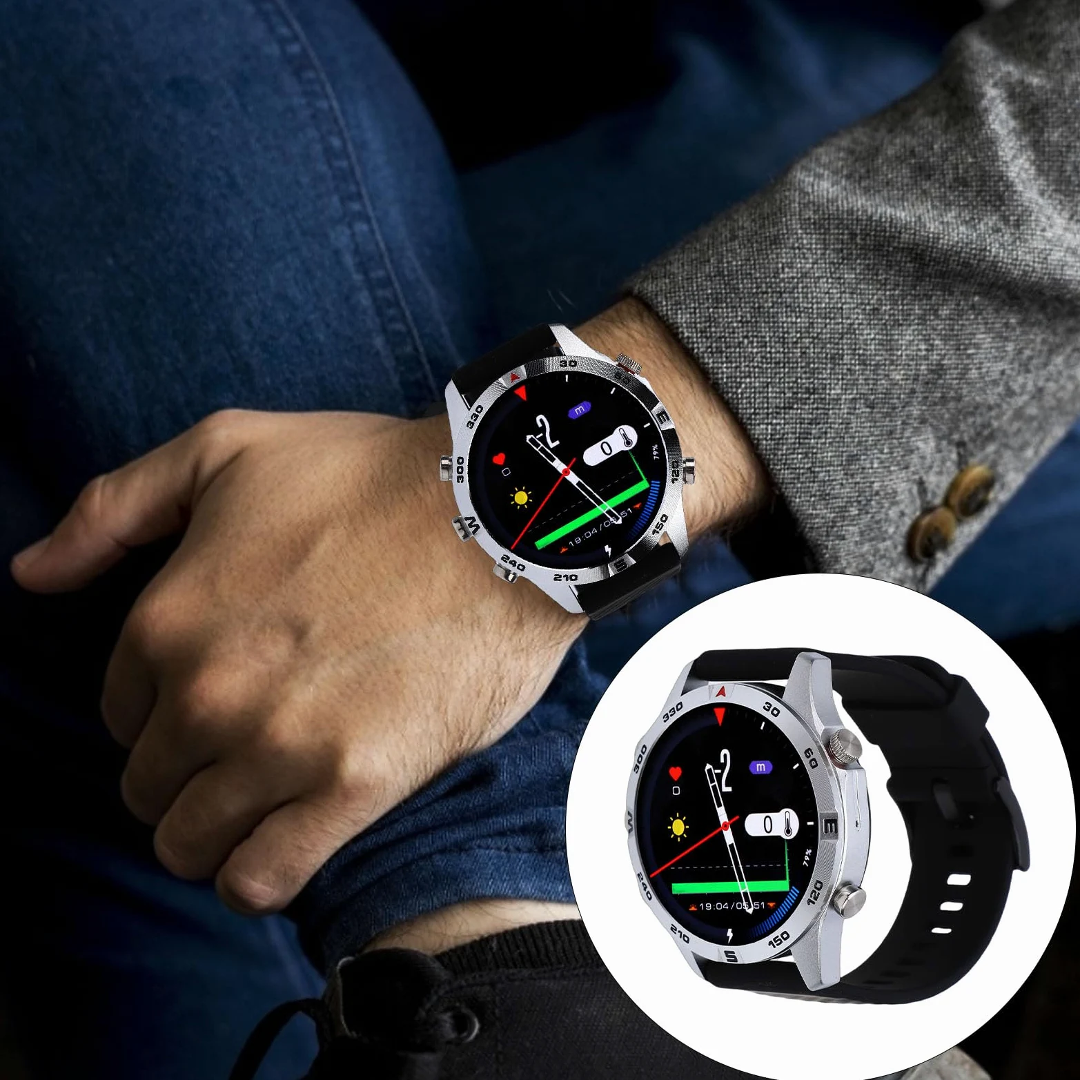 Drfeify Reloj de Buceo Inteligente, Aleación de Zinc y Silicona, Computadora de Buceo Resistente Al Agua de 100 M con Sensor de Profundidad y Barómetro para Actividades Submarinas