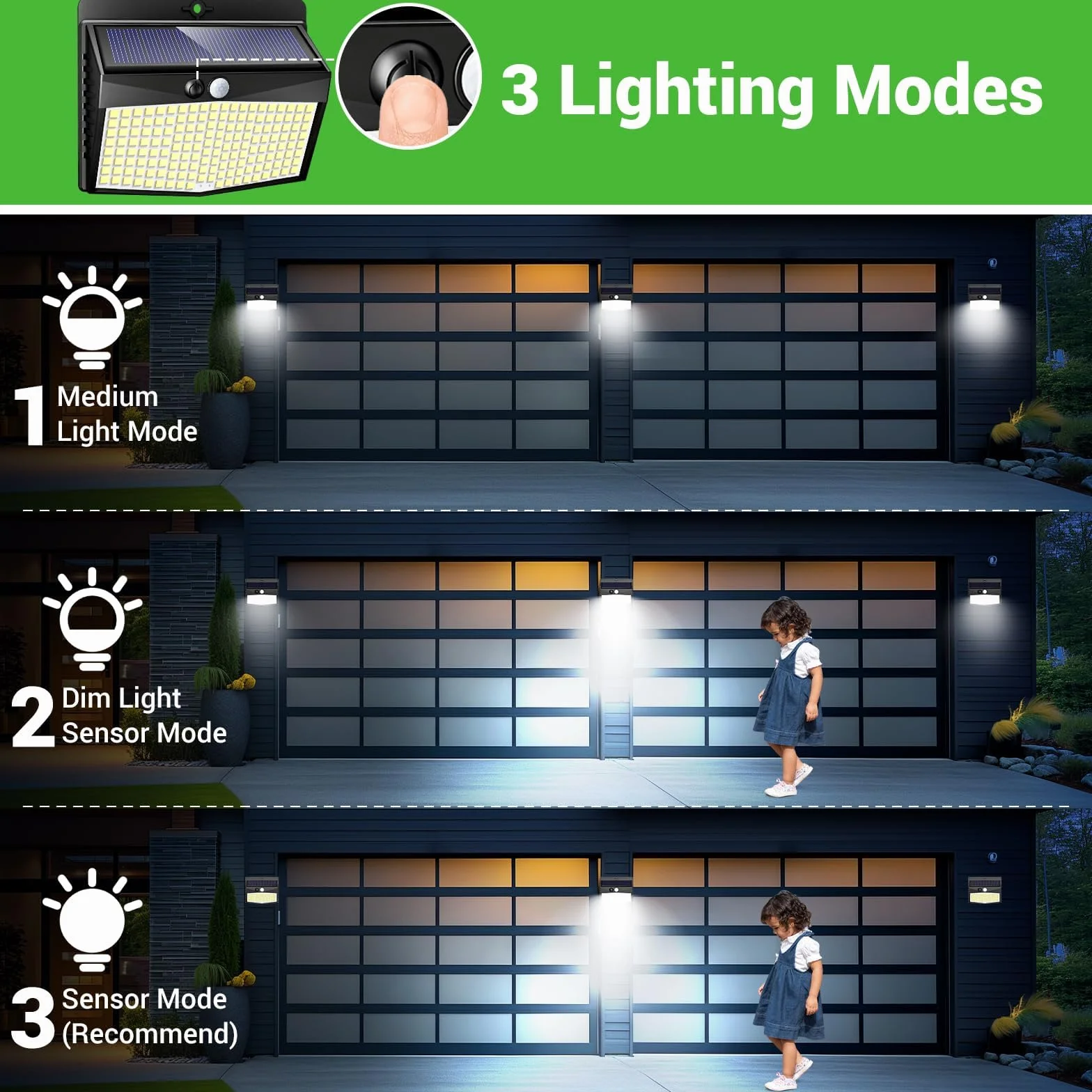 Nipify Focos Solares Exteriores 2 Paquete con Sensor de Movimiento Impermeable para Jardín Patio