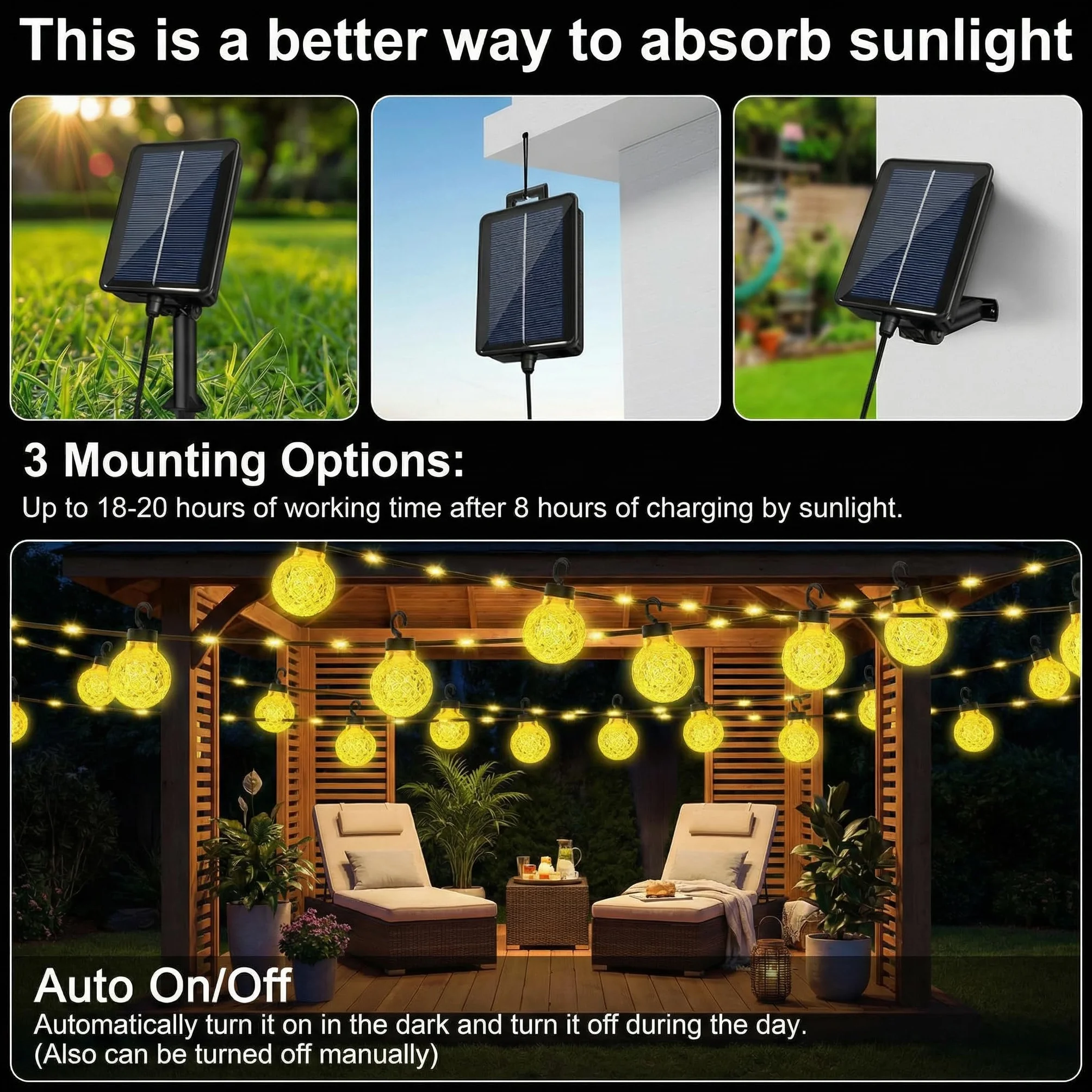 Guirnaldas Luces Exterior Solar 17M 100 LED 25 Bolas de Piña 8 Modos Mando Distancia IP67 Luz Blanca Cálida
