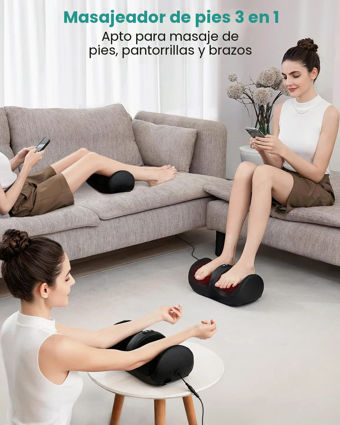 Nekteck Masajeador de Pies con Calor, Shiatsu, Amasado Profundo, Compresión de Aire, Negro