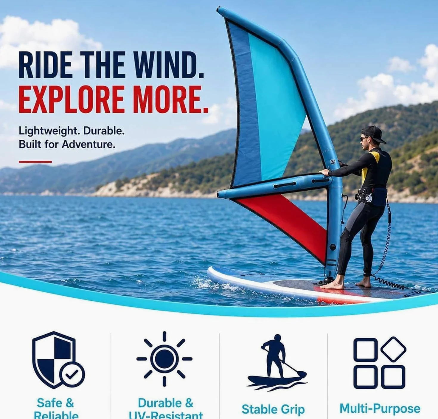 Kit de Vela Sup Hinchable con Bomba, Mochila y Base Giratoria 4.2m | Disponible En 2,2, 3,2, 4,2 O 5,2 M²; Siete Asas Facilitan El Agarre, El Levantamiento, Los Giros Y El Aprendizaje