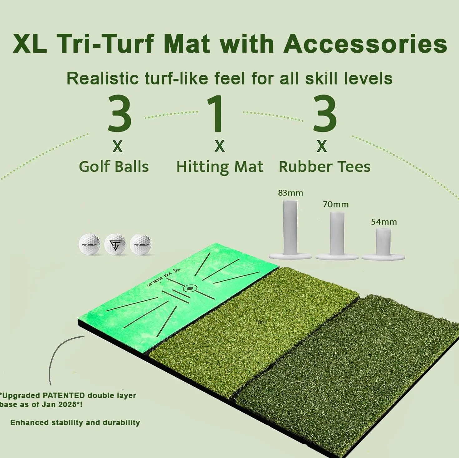 Red de práctica de golf - 10 x 7 pies - Red de conducción de golf XL Tri-Turf y alfombrilla, 3 pelotas, 3 camisetas de goma, bolsa de transporte, redes de golf para conducción en el patio