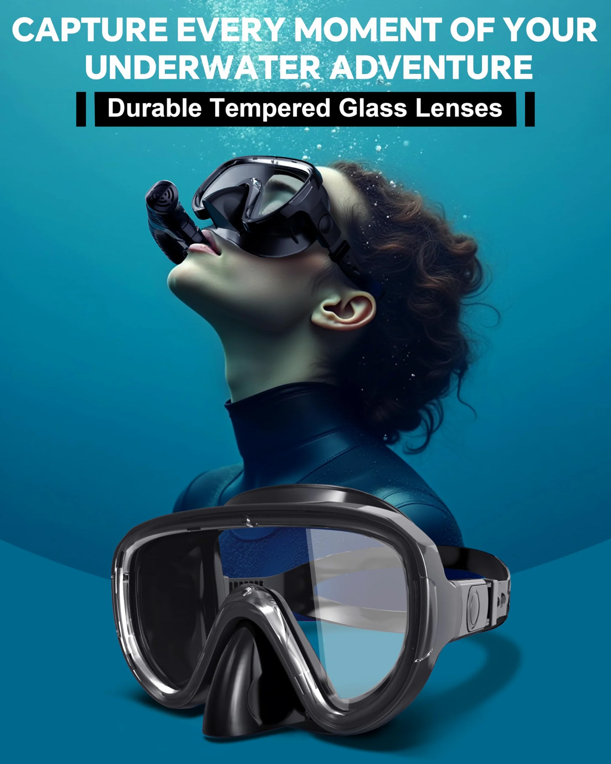 G2RISE Conjunto de Máscara, Gafas de Buceo para Adultos, Gafas Snorkel con Lentes de Vidrio Templado, Sistema de Tope Seco & Hebilla Ajustable Mejorada para Esnórquel, Buceo, Natación