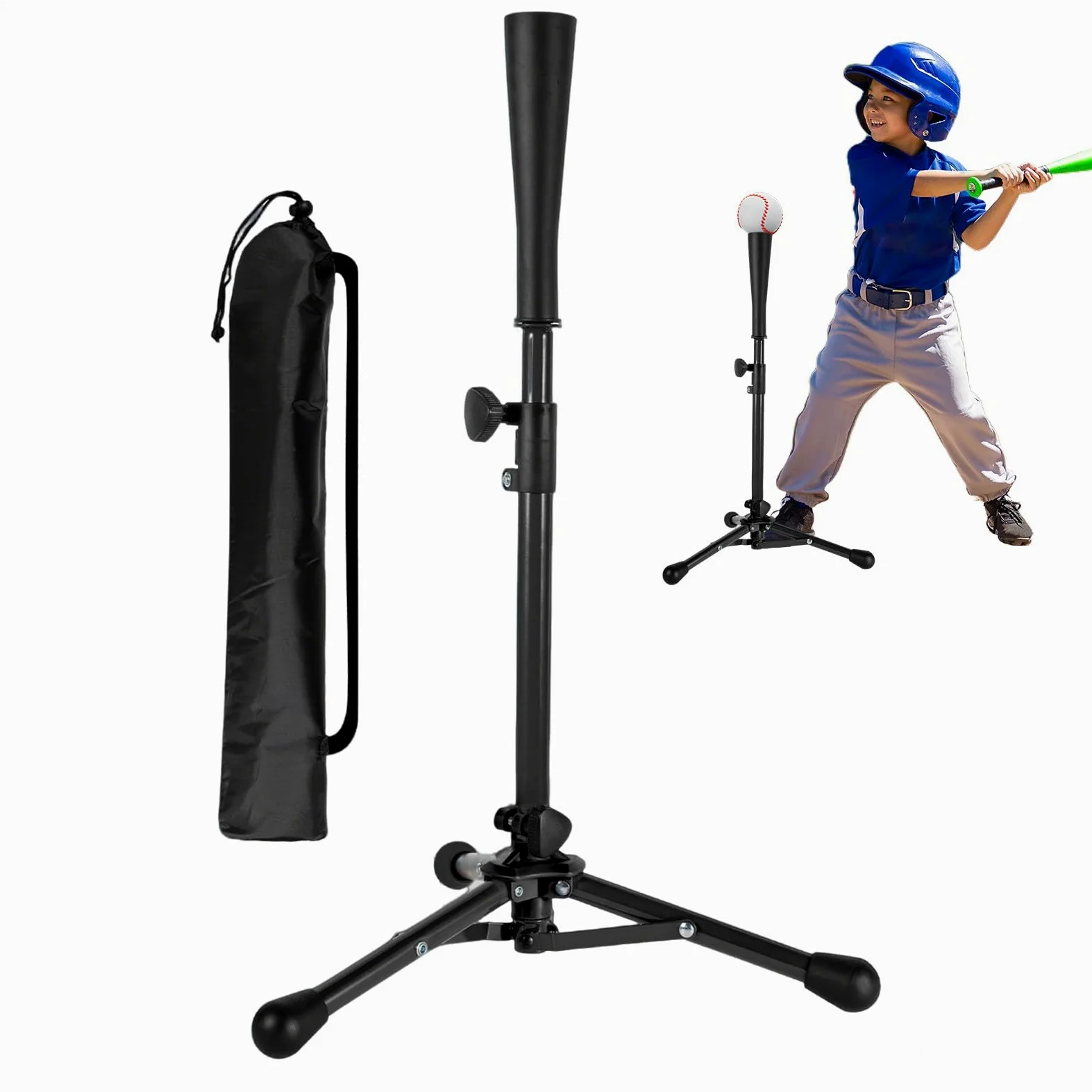 tee de béisbol Juvenil, Camisetas de béisbol para Golpear - Altura Ajustada T Ball Ball Batting tee - con el trípode de Soporte ergonómico de la Bolsa Reutilizable para el Lanzamiento de