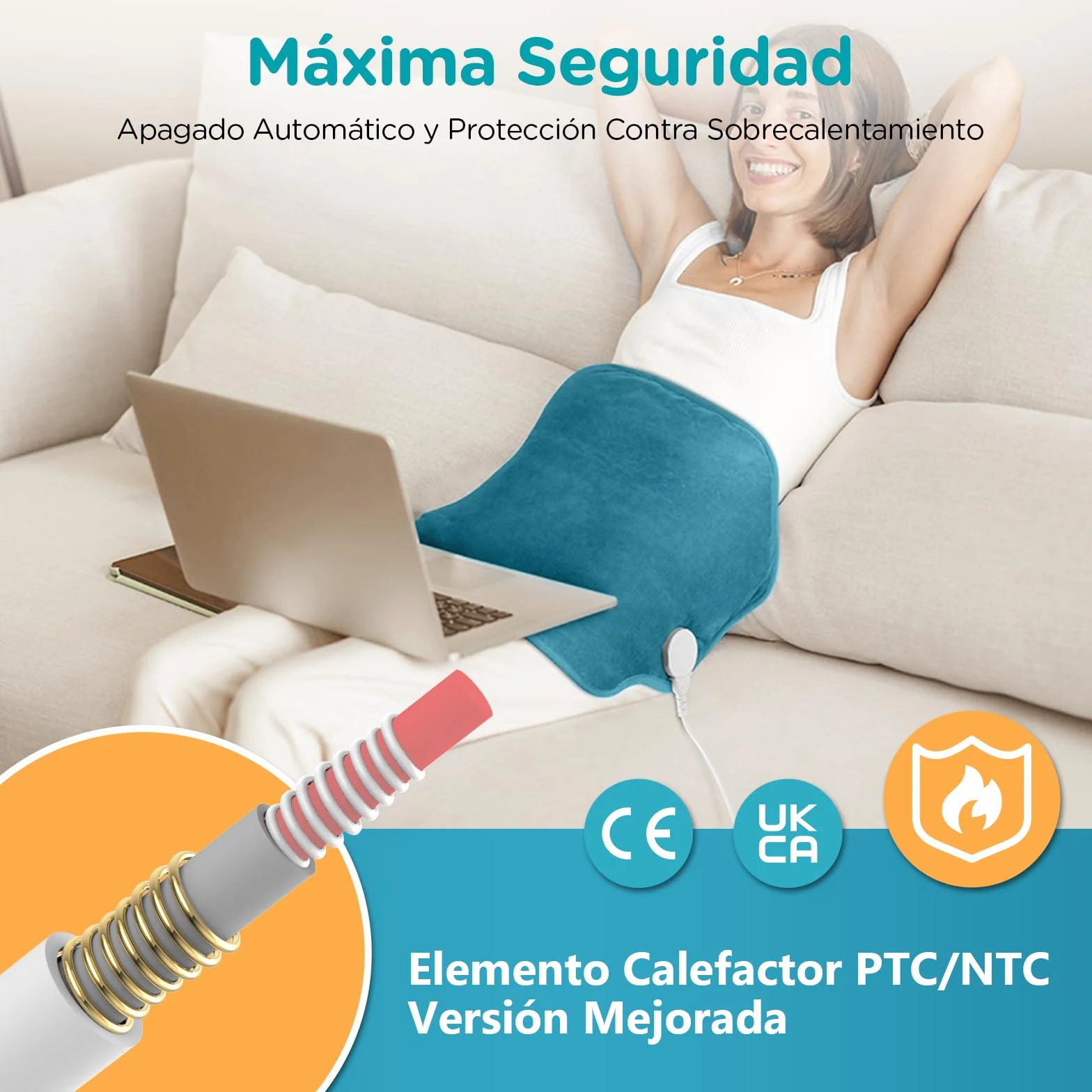 Comfytemp Almohadilla Electrica Lumbar 39x61 cm 9 Niveles de Temperatura 11 Temporizadores Lavable