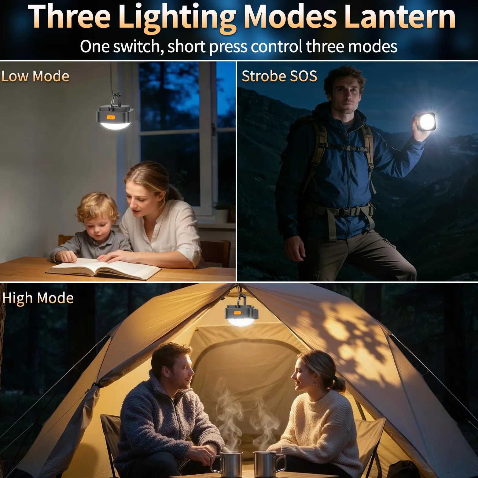 FLY2SKY de luces recargables para camping, 2 unidades, 2000 mAh, luces de tienda de campaña, linterna LED portátil, equipo de supervivencia, accesorios de camping para senderismo, mochileros, pesca