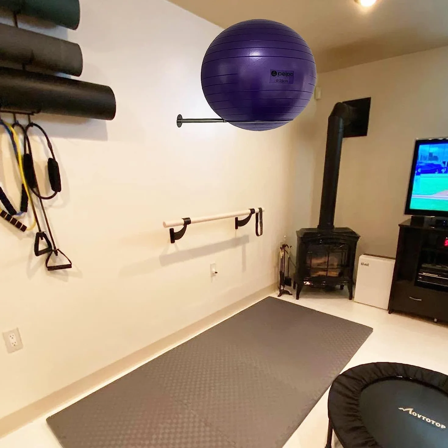 Soporte de bola de ejercicio de acero inoxidable montado en la pared, estante de almacenamiento resistente para bolas de yoga, soporte de exhibición de bolas de estabilidad