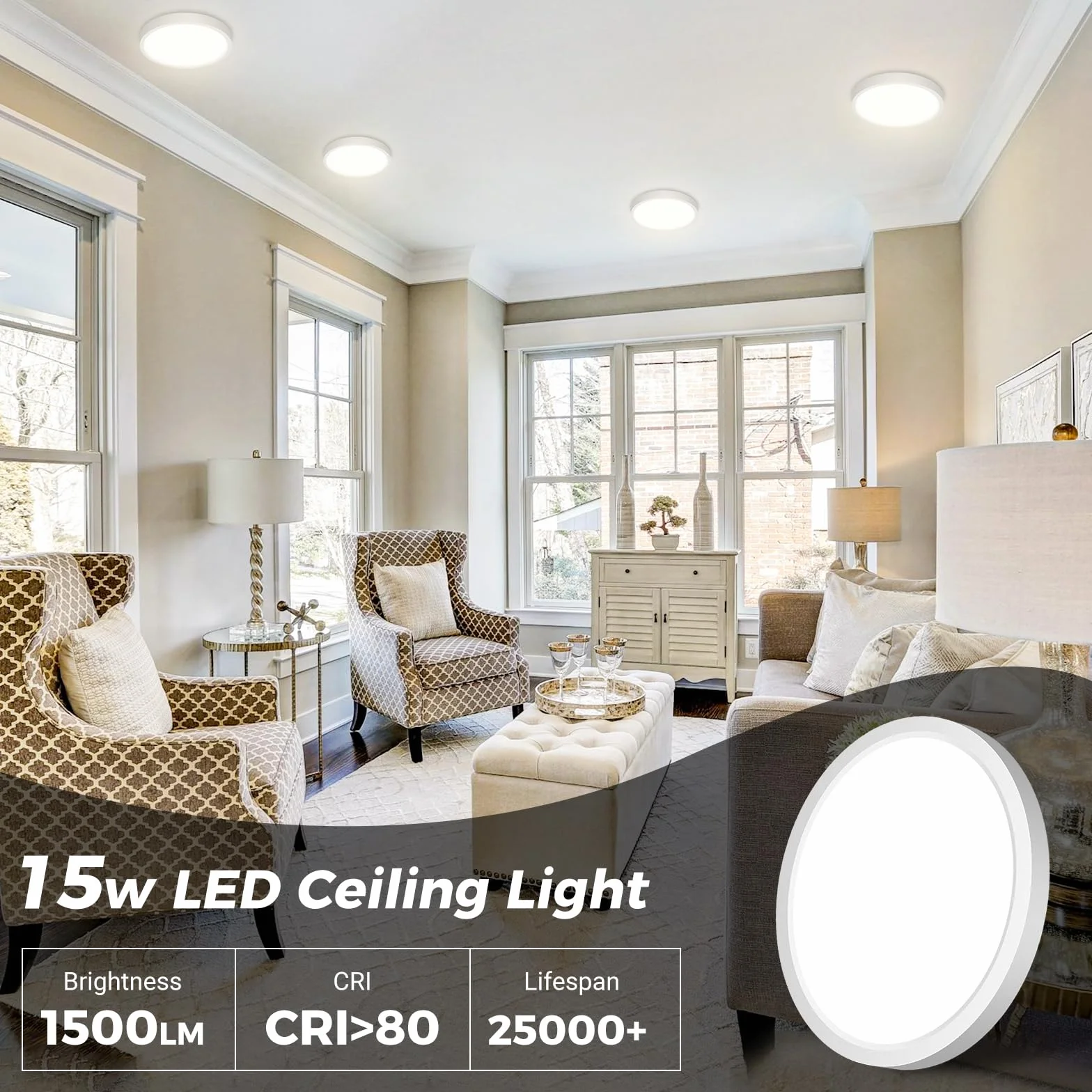 Plafon LED Techo 15W 1500LM 3000K/4000K/6500K Regulable IP44 Impermeable 18CM slochi