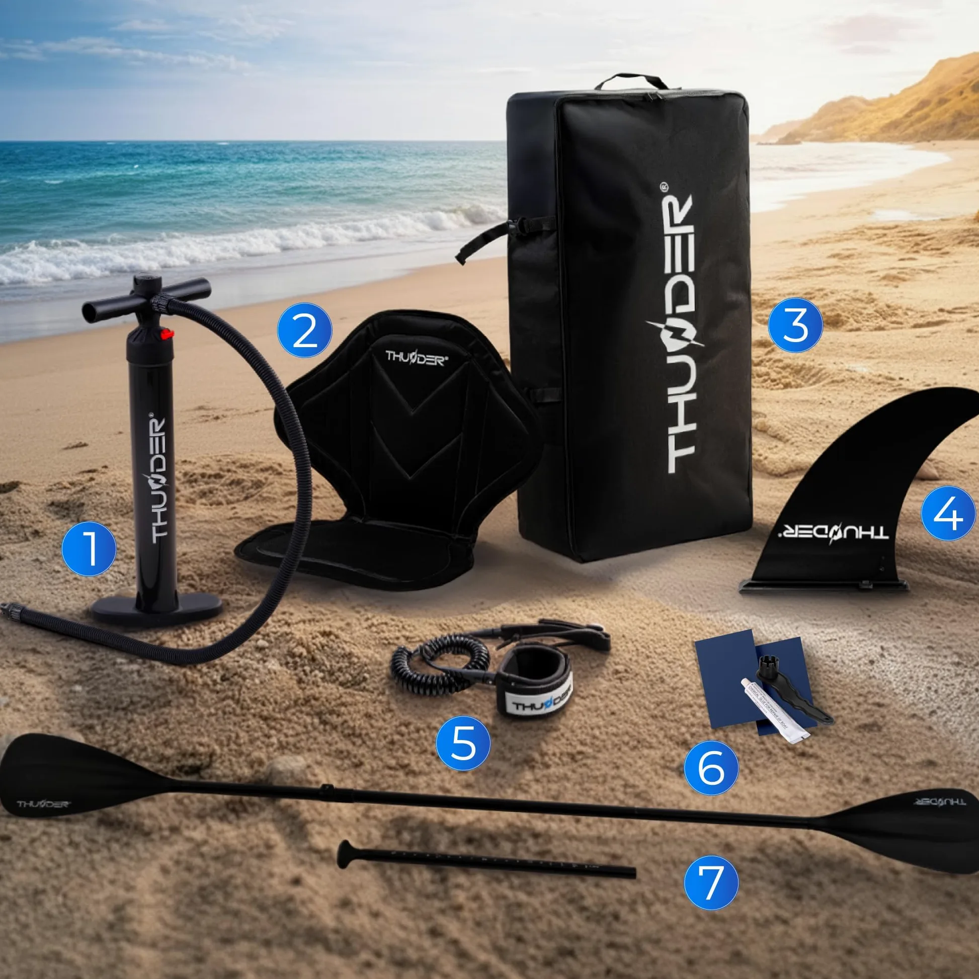 THUNDER Tabla de Sup Inflable de 320 cm con Asiento de Kayak – Set de Stand Up Paddle Board con Bomba, Remo y Mochila – Antideslizante para Adultos y Principiantes