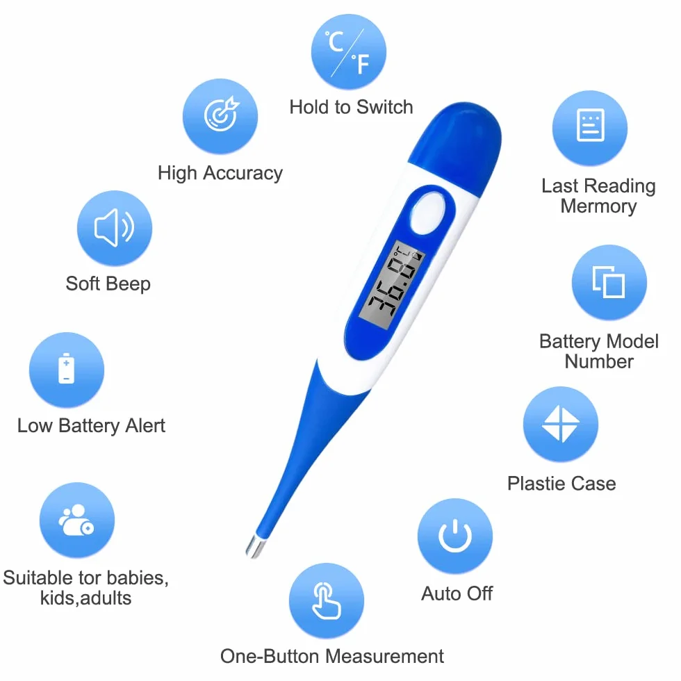 Berrcom Termómetro Digital Flexible Bucal y Antebraquial Impermeable con Alarma de Fiebre