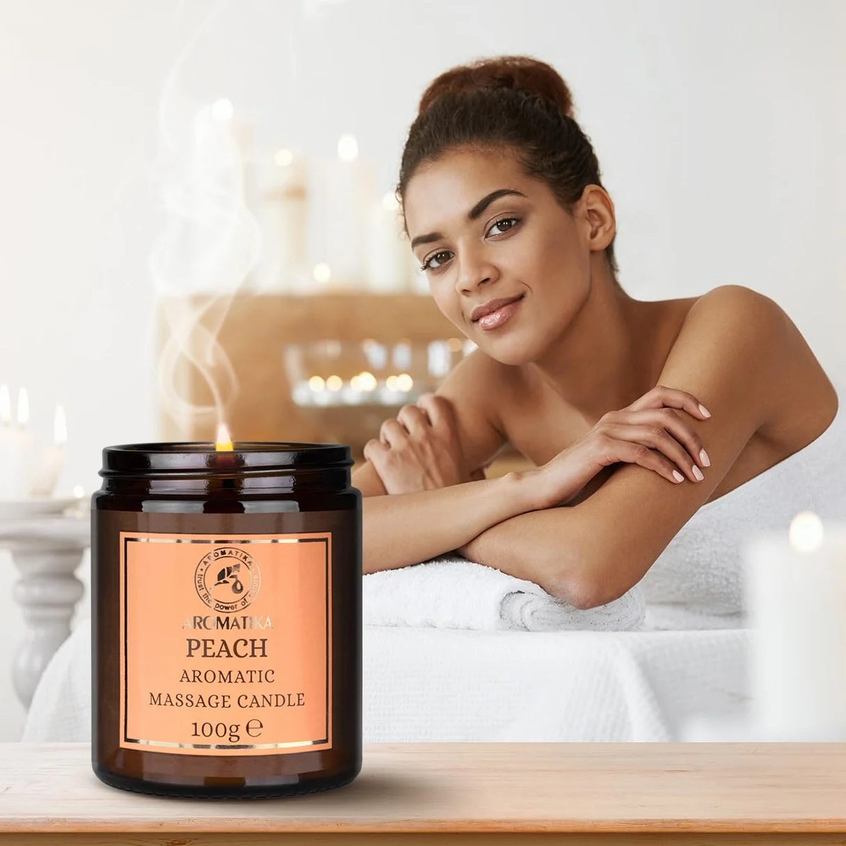 Vela de Masaje Durazno 100 g - Cera de Soja - Aceites de Coco y Almendras - Aromaterapia - Calmante