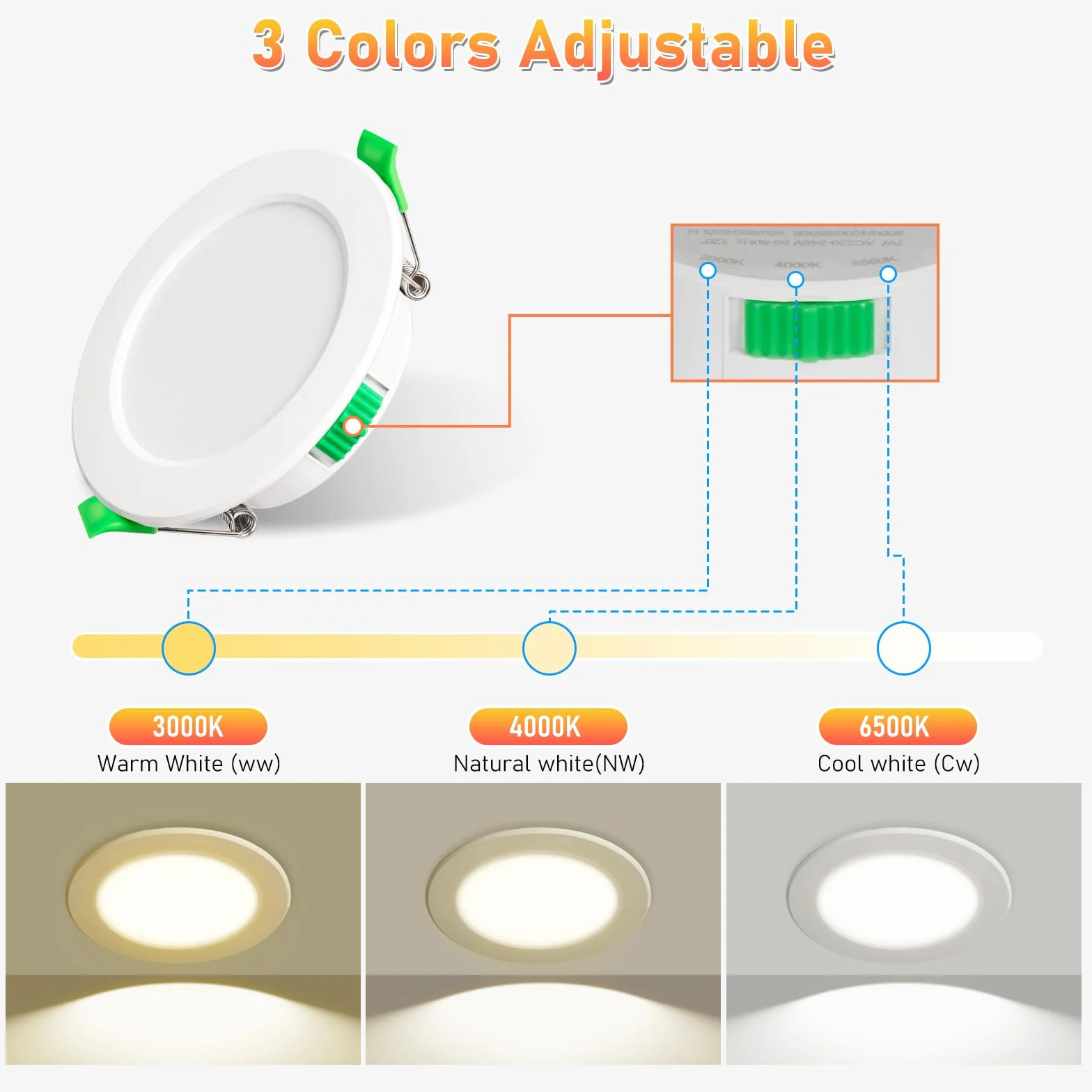 Hossom Downlight LED Techo Empotrable 7W 600LM 230V IP44 Corte 67-75mm Blanco Cálido 3000K Natural 4000K Frio 6500K Pack 6