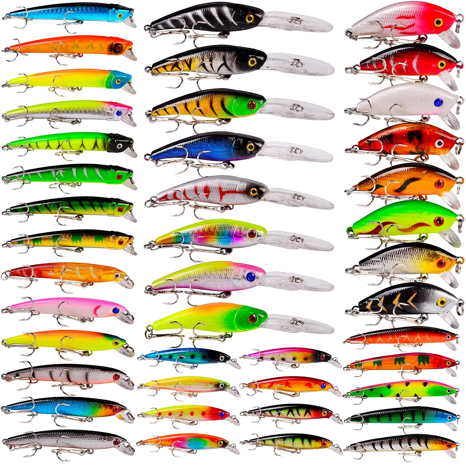 Señuelos de Pesca Tackle Kits Incluyendo plástico Duro lápiz de cebos VIB Crankbaits Metal Cuchara señuelos plomados Topwater señuelos Aparejos de Pesca Surtidos, Conjuntos, 006-43PCS
