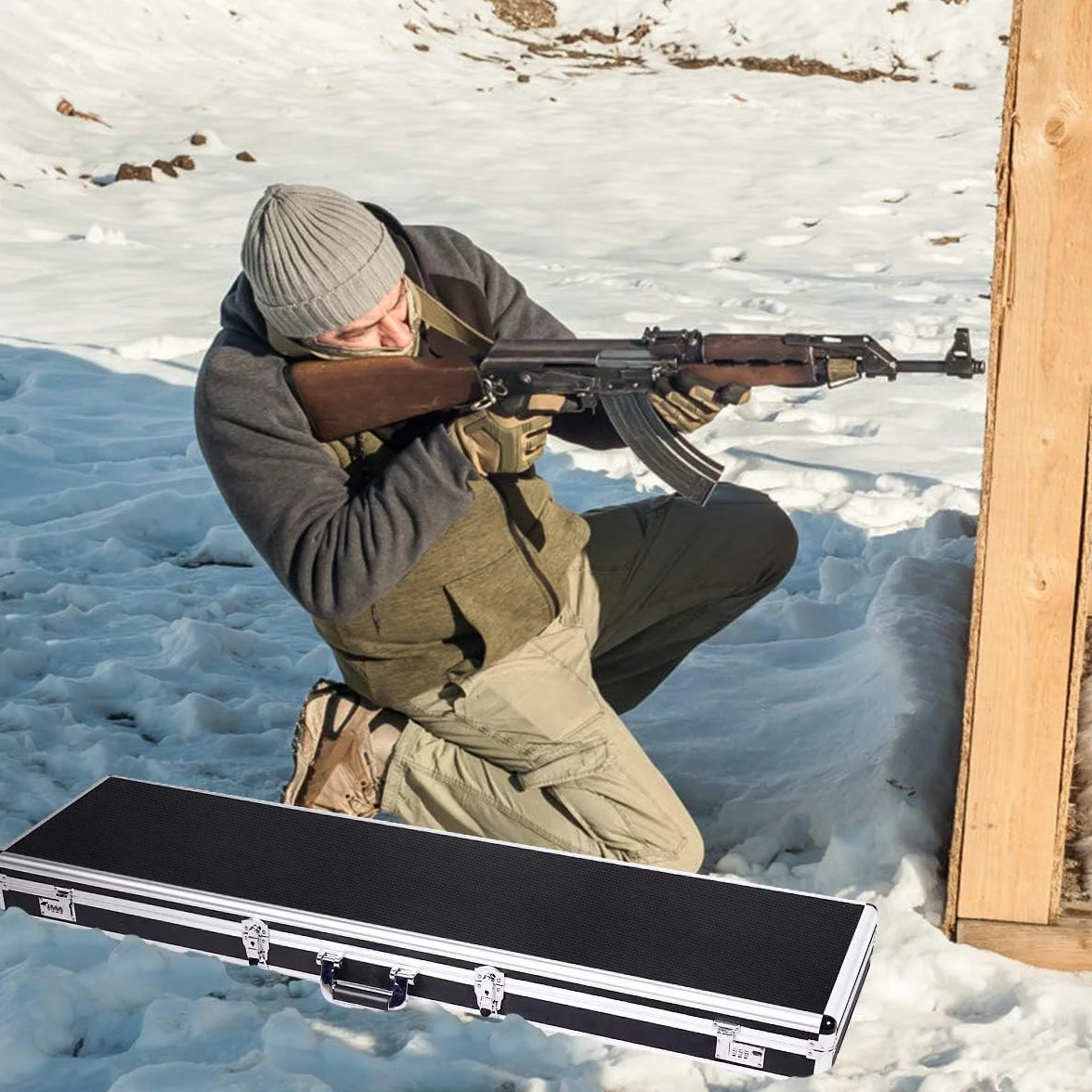 GOPLUS Estuche para Rifle, Estuche de Aluminio para Arma Larga, Estuche para Rifle con 2 Cerraduras de Combinación, Caja Impermeable Protectora, Transporte Práctico, 134 x 35 x 12CM