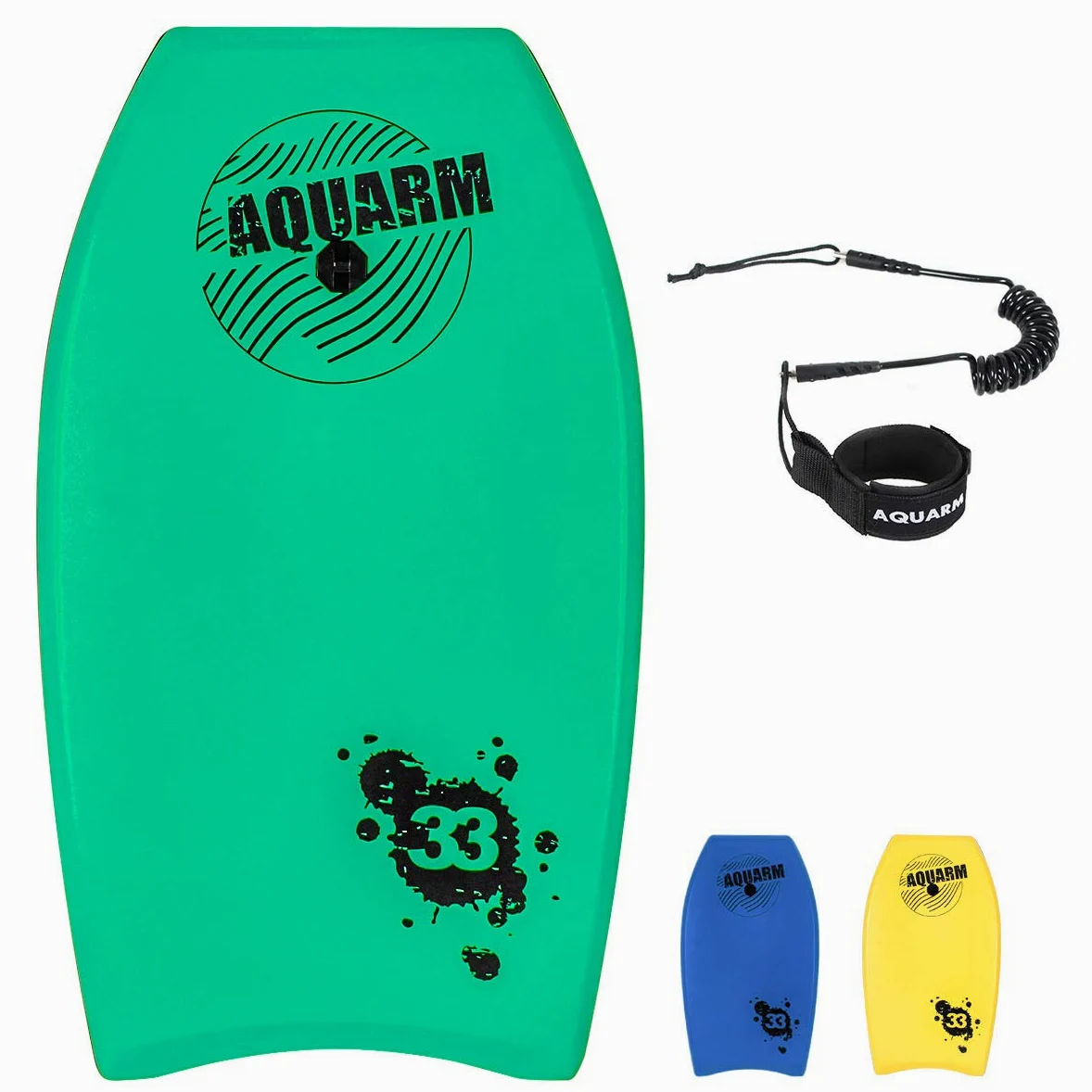 Bodyboard 83.8 cm Verde para Surf | Núcleo EPS ligero, parte inferior lisa de alta velocidad, incluye correa de muñeca, para niños, adolescentes y adultos
