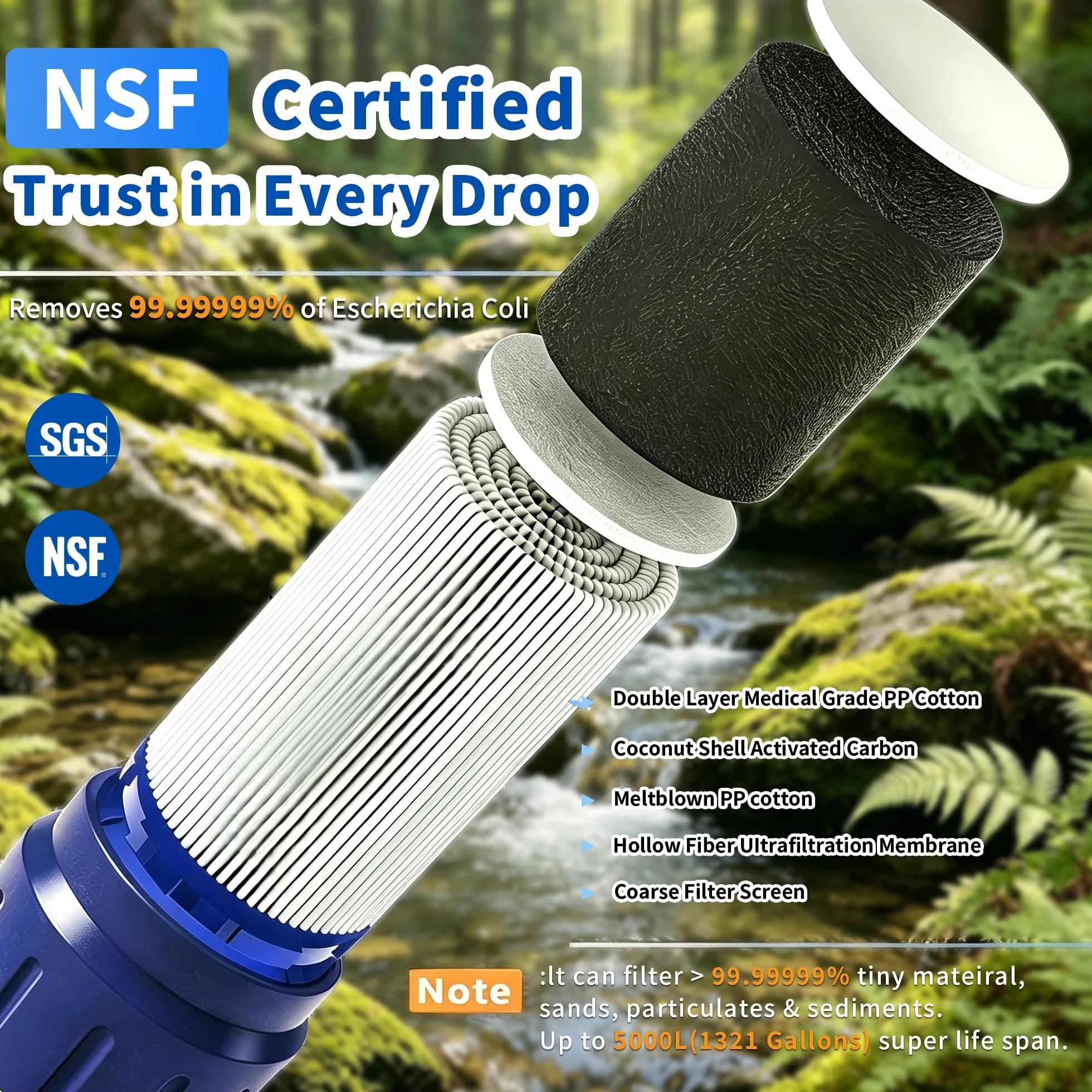 Pajita de filtro de agua personal, purificador de agua portátil de 4 etapas certificado NSF, sin BPA, equipo de supervivencia de filtración de agua de emergencia para senderismo, camping