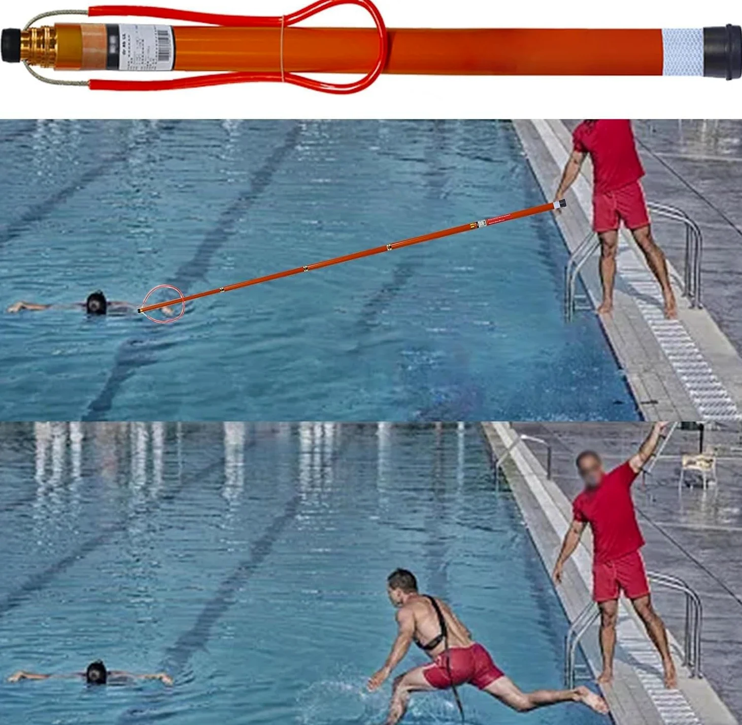 Barra de rescate telescópica para seguridad en la piscina, equipo de prevención de ahogamientos de fibra de vidrio con diseño reflectante luminoso para playa, lago, yate