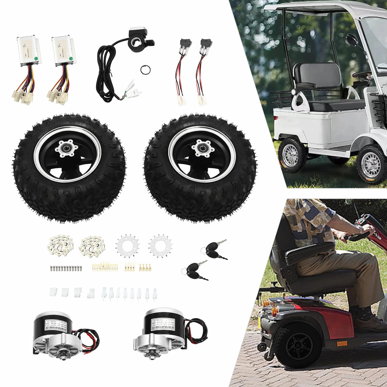 Kit de conversión de motor eléctrico 24 V 250 W para scooter de movilidad y rueda de accionamiento con 2 ruedas con acelerador de pulgar, marcha atrás para rutas al aire libre