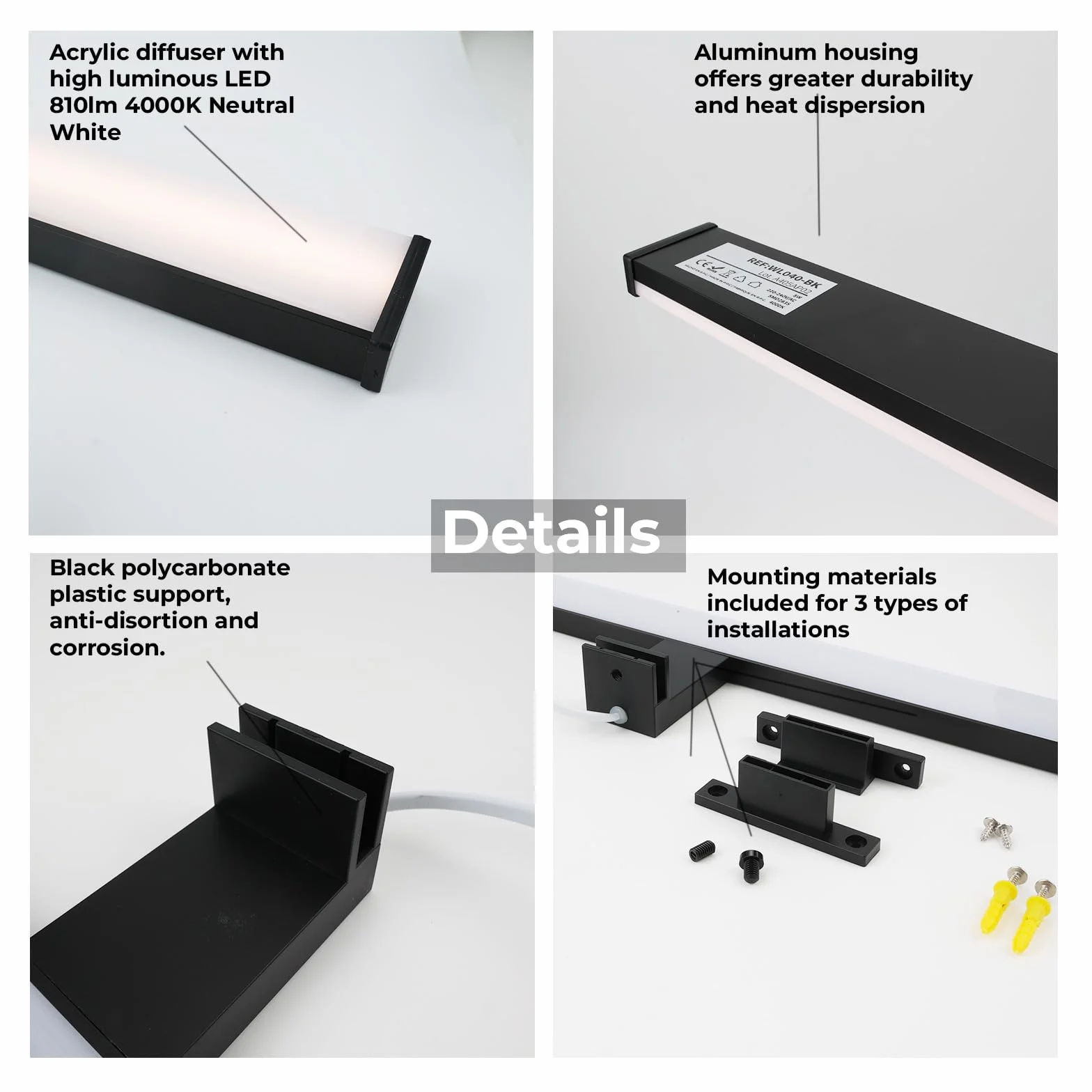 Alpinaluz Aplique LED para Espejo de Baño 40cm 10W IP44 Luz Blanca Neutra 4000K Aluminio Policarbonato Negro