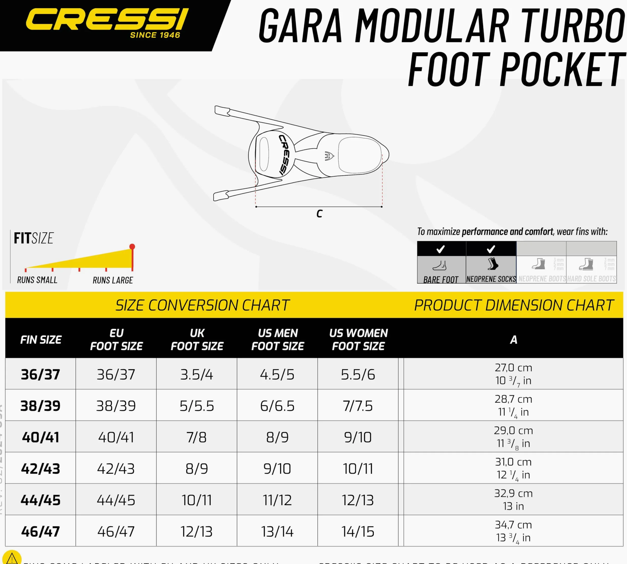Cressi Gara Turbo Foot Pocket Calzante para Aletas, Unisex Adulto